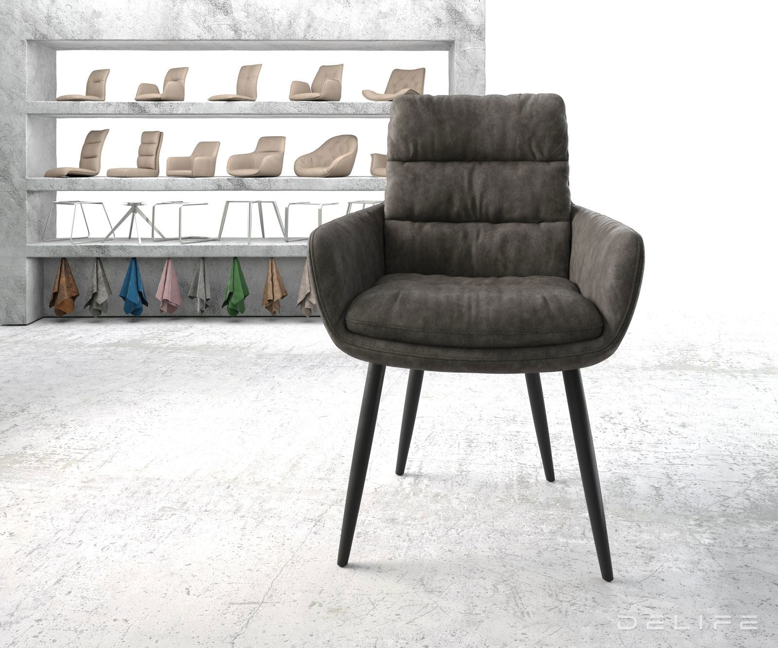 Blagovaonska stolica s rukonaslonom Abelia, Materijal: Mikrofibra