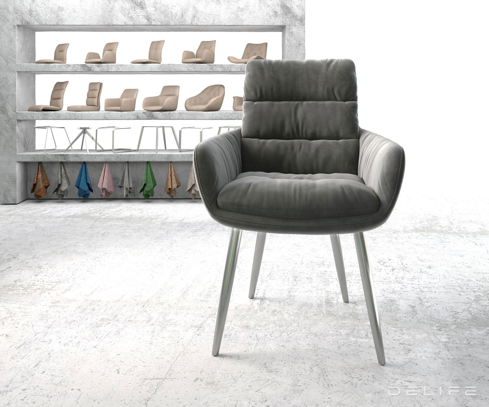 Blagovaonska stolica s rukonaslonom Abelia, Materijal: Baršun