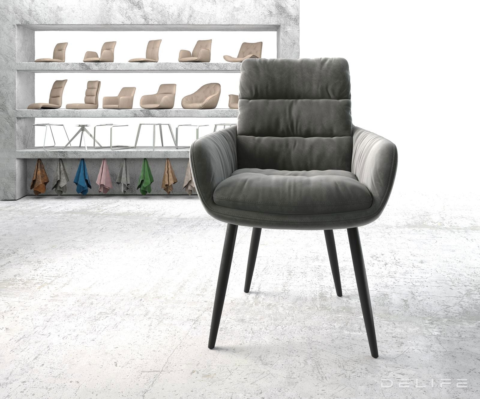 Blagovaonska stolica s rukonaslonom Abelia, Materijal: Baršun