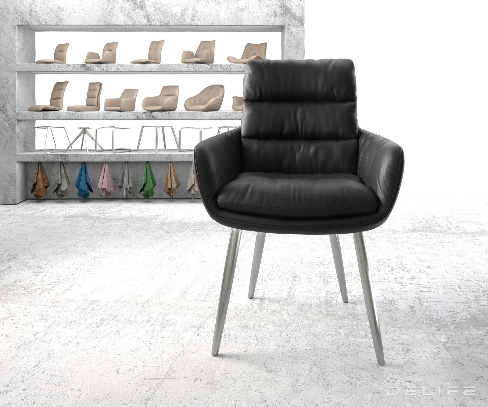 Blagovaonska stolica s rukonaslonom Abelia, Materijal: Koža