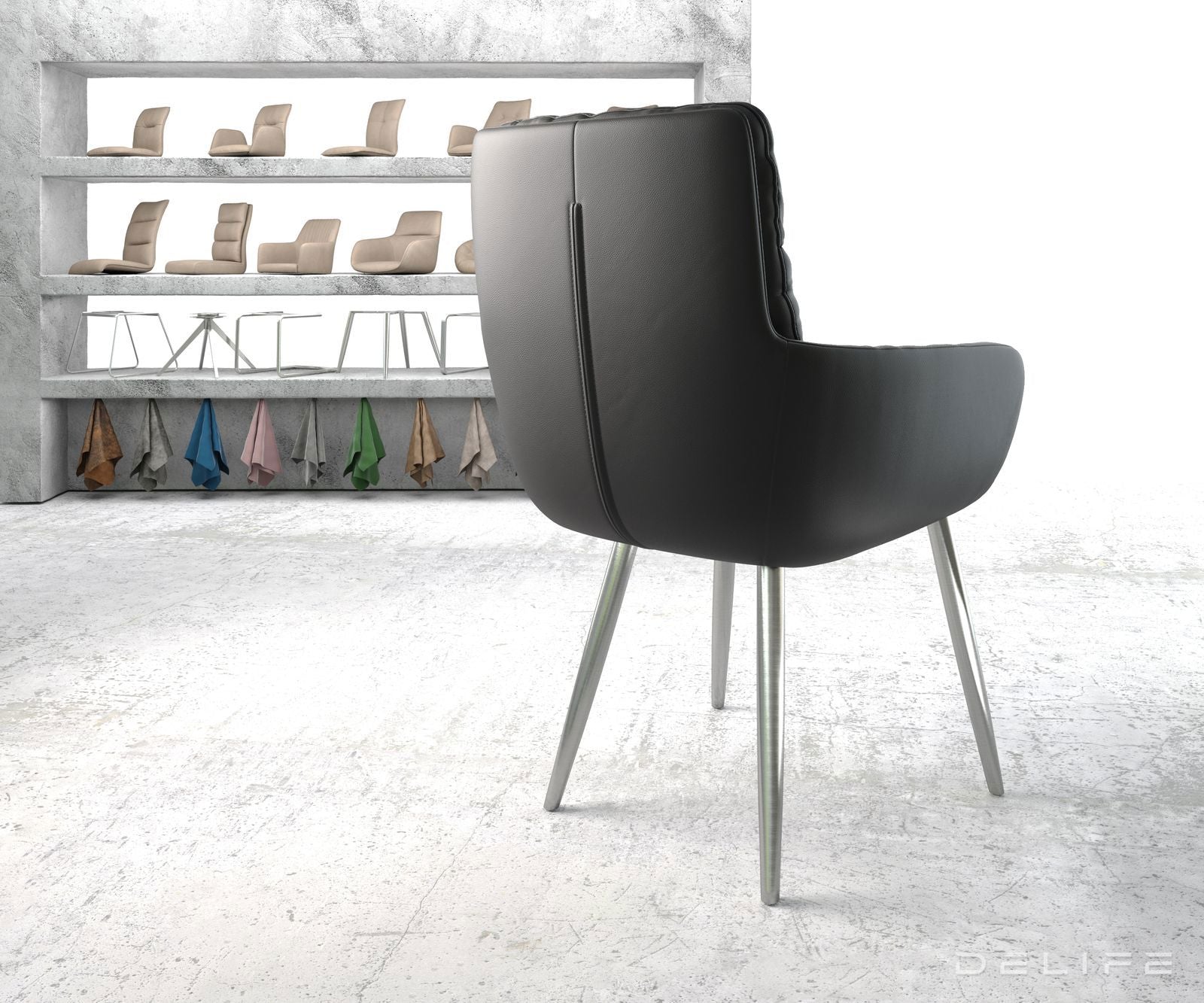 Blagovaonska stolica s rukonaslonom Abelia, Materijal: Koža