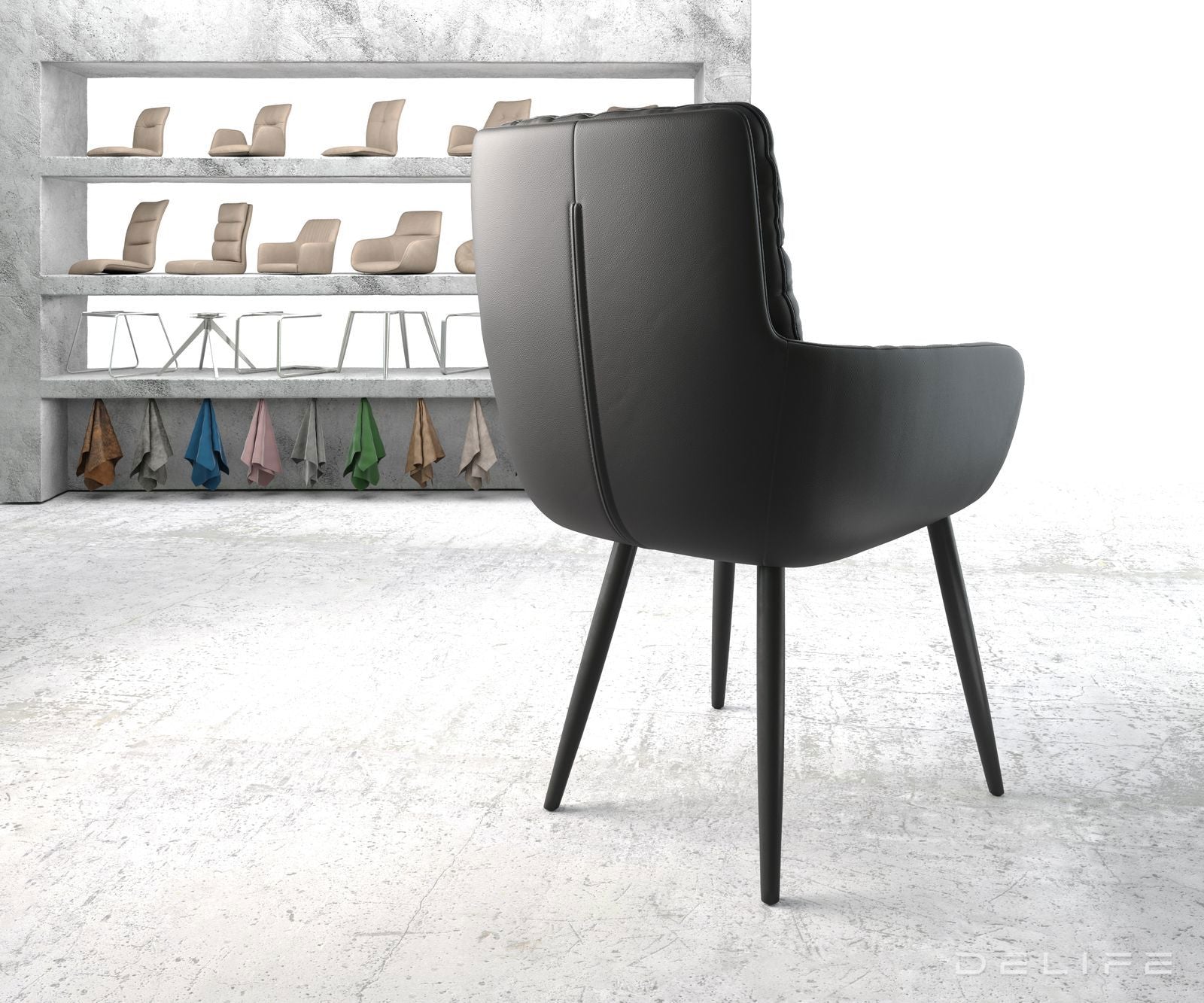 Blagovaonska stolica s rukonaslonom Abelia, Materijal: Koža