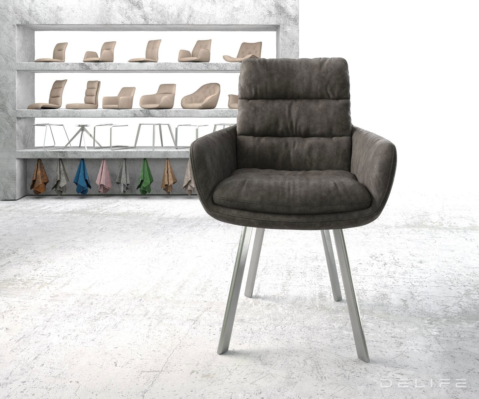 Blagovaonska stolica s rukonaslonom Abelia, Materijal: Mikrofibra