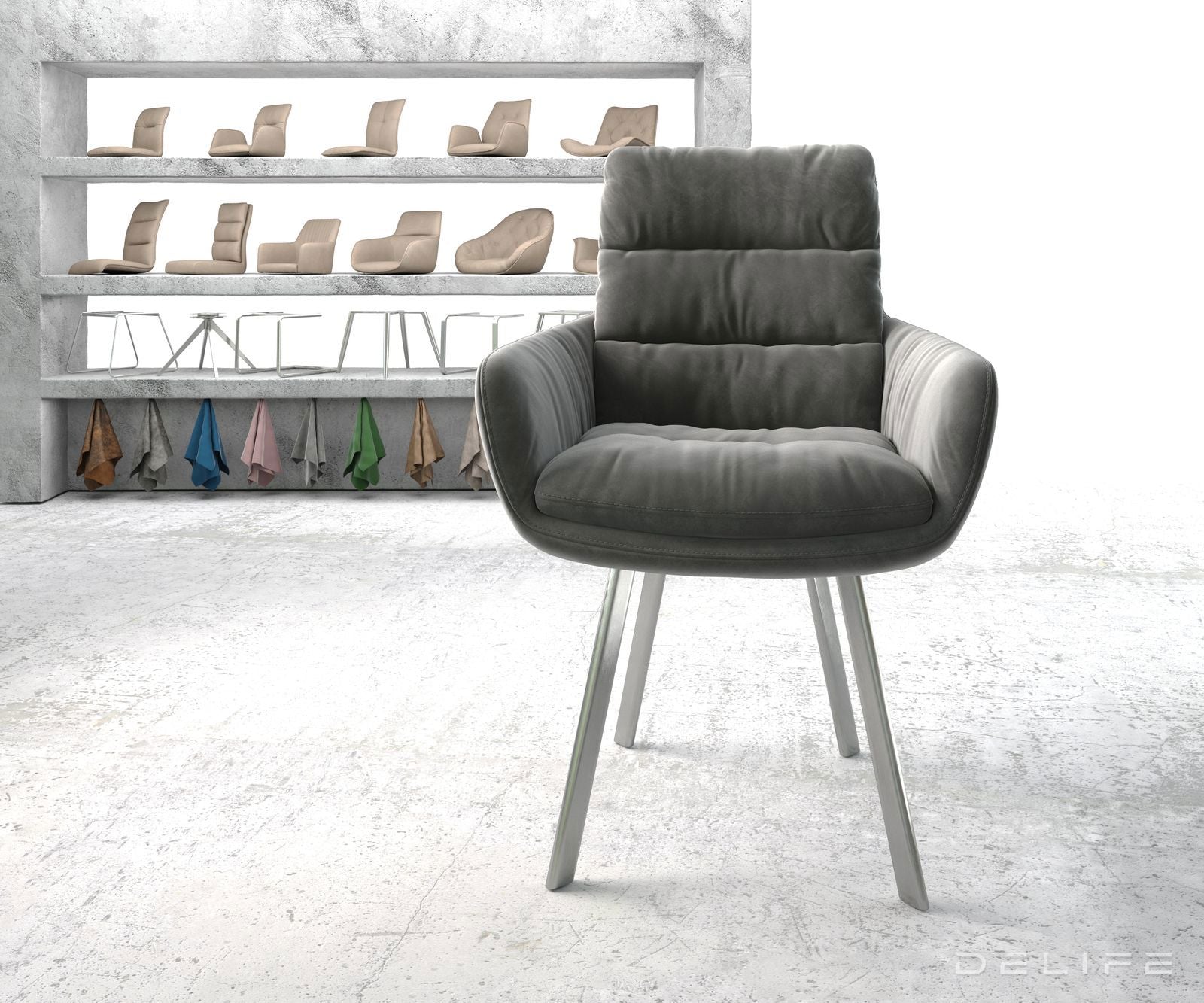 Blagovaonska stolica s rukonaslonom Abelia, Materijal: Baršun