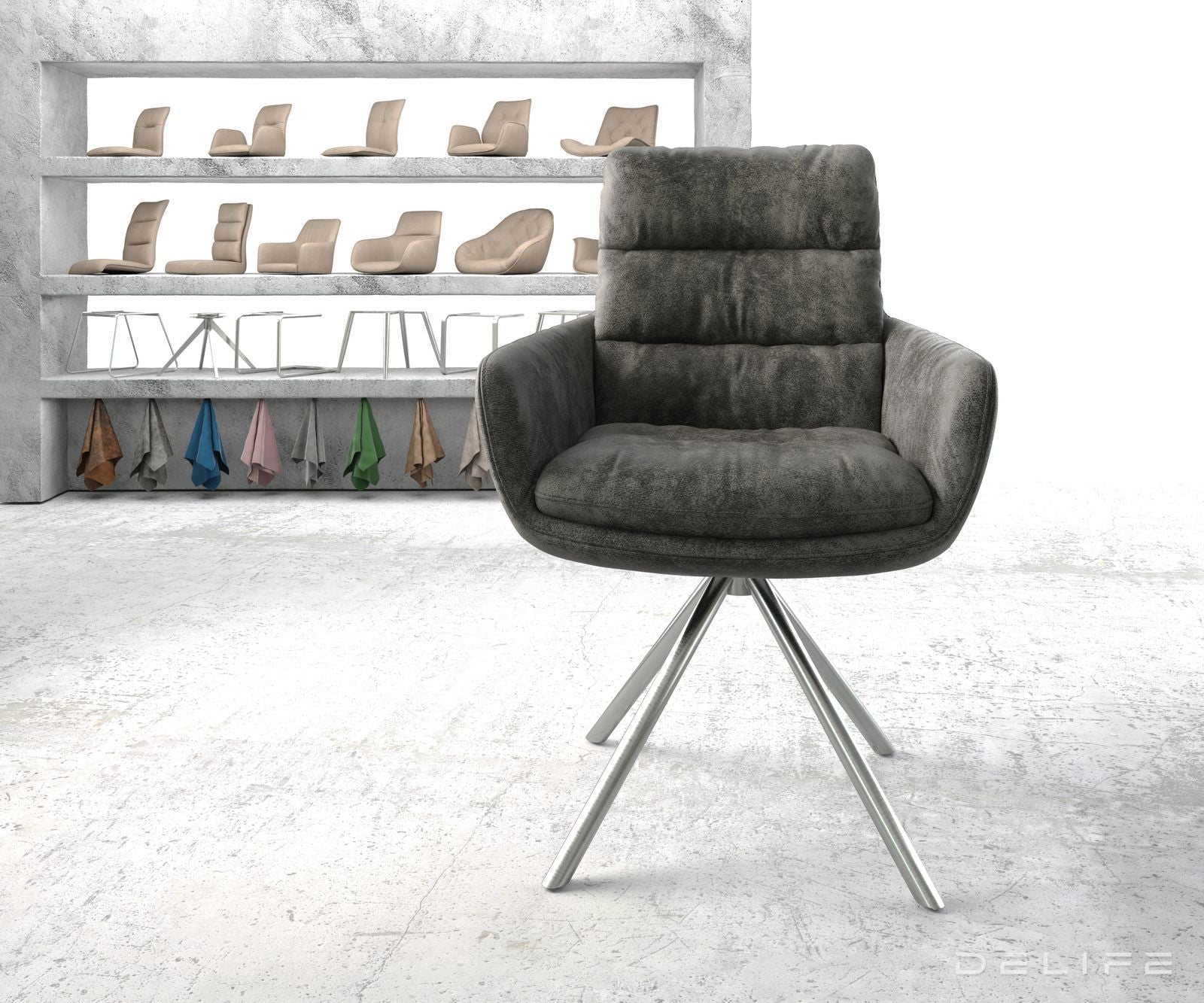 Blagovaonska stolica s rukonaslonom Abelia, Materijal: Mikrofibra