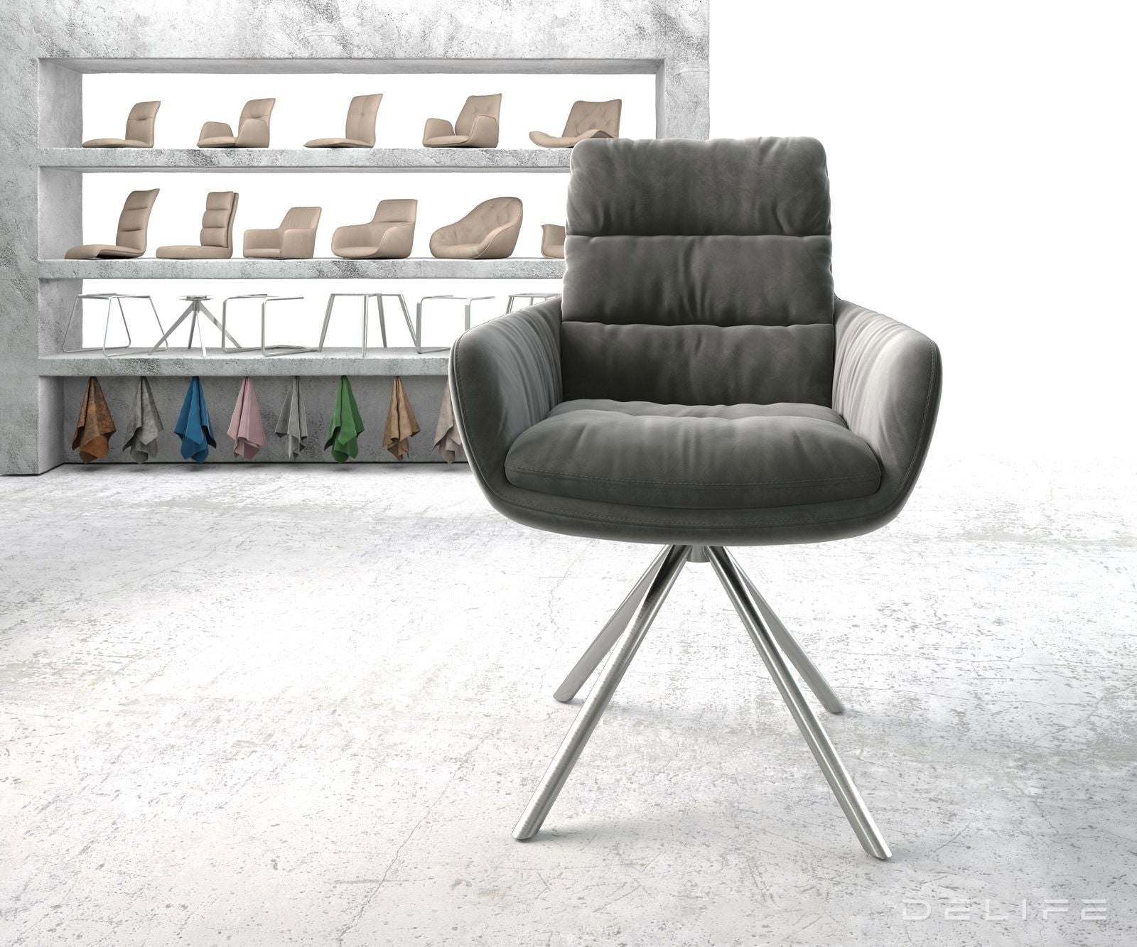 Blagovaonska stolica s rukonaslonom Abelia, Materijal: Baršun