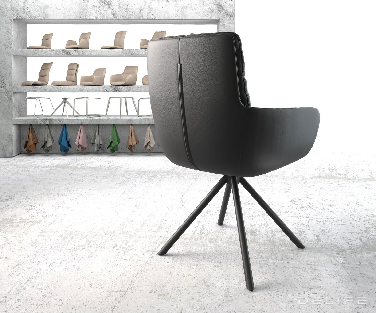 Blagovaonska stolica s rukonaslonom Abelia, Materijal: Koža