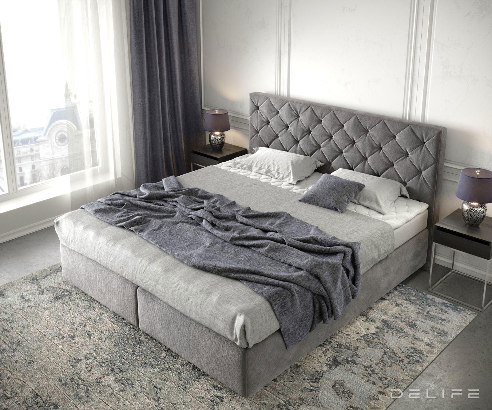 Box spring krevet Dream-Great s madracem i nadmadracem - Chesterfield prošiv - Mikrofiber