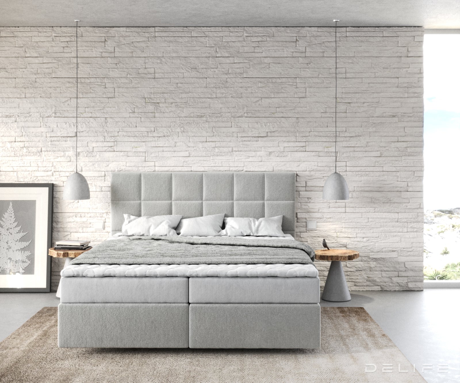 Box spring krevet Dream-Fine s madracem i nadmadracem - Kvadratni prošiv - Mikrofibra