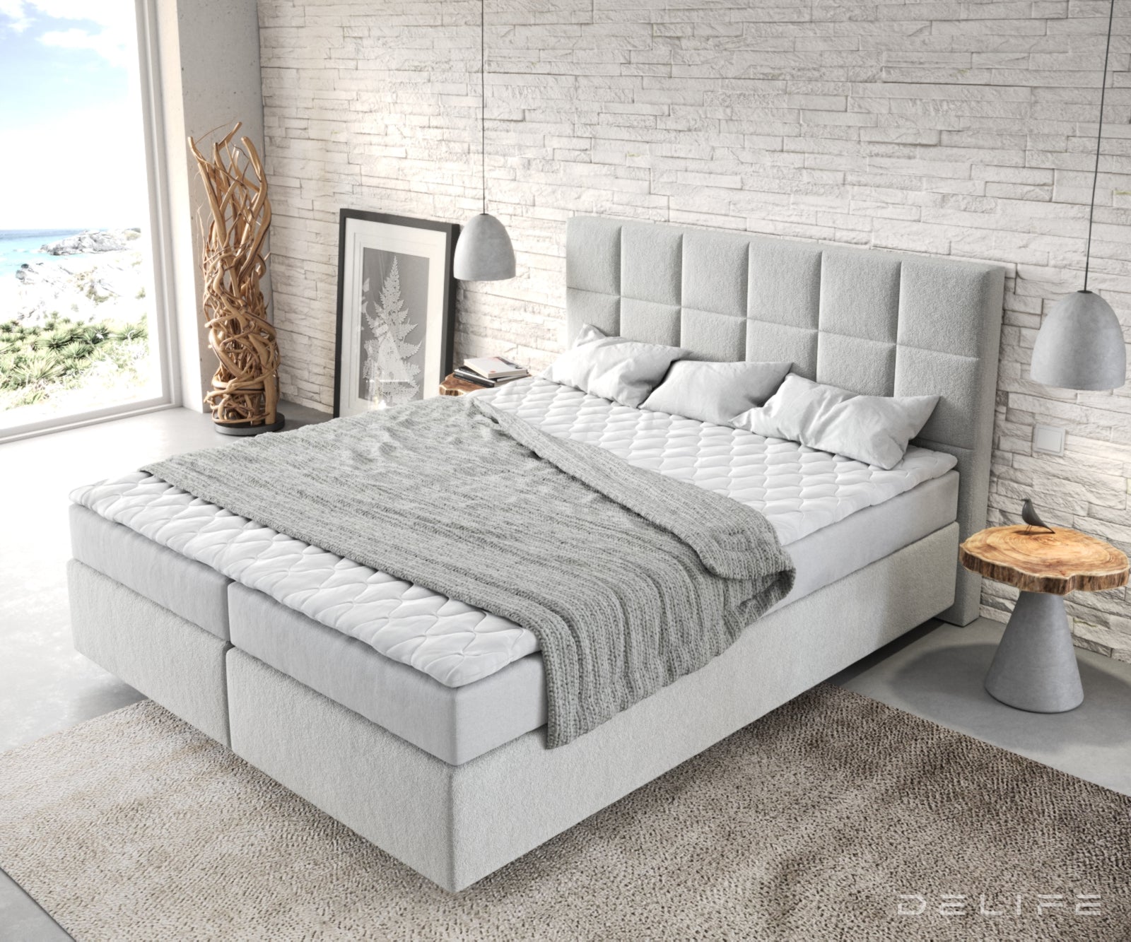 Box spring krevet Dream-Fine s madracem i nadmadracem - Kvadratni prošiv - Mikrofibra