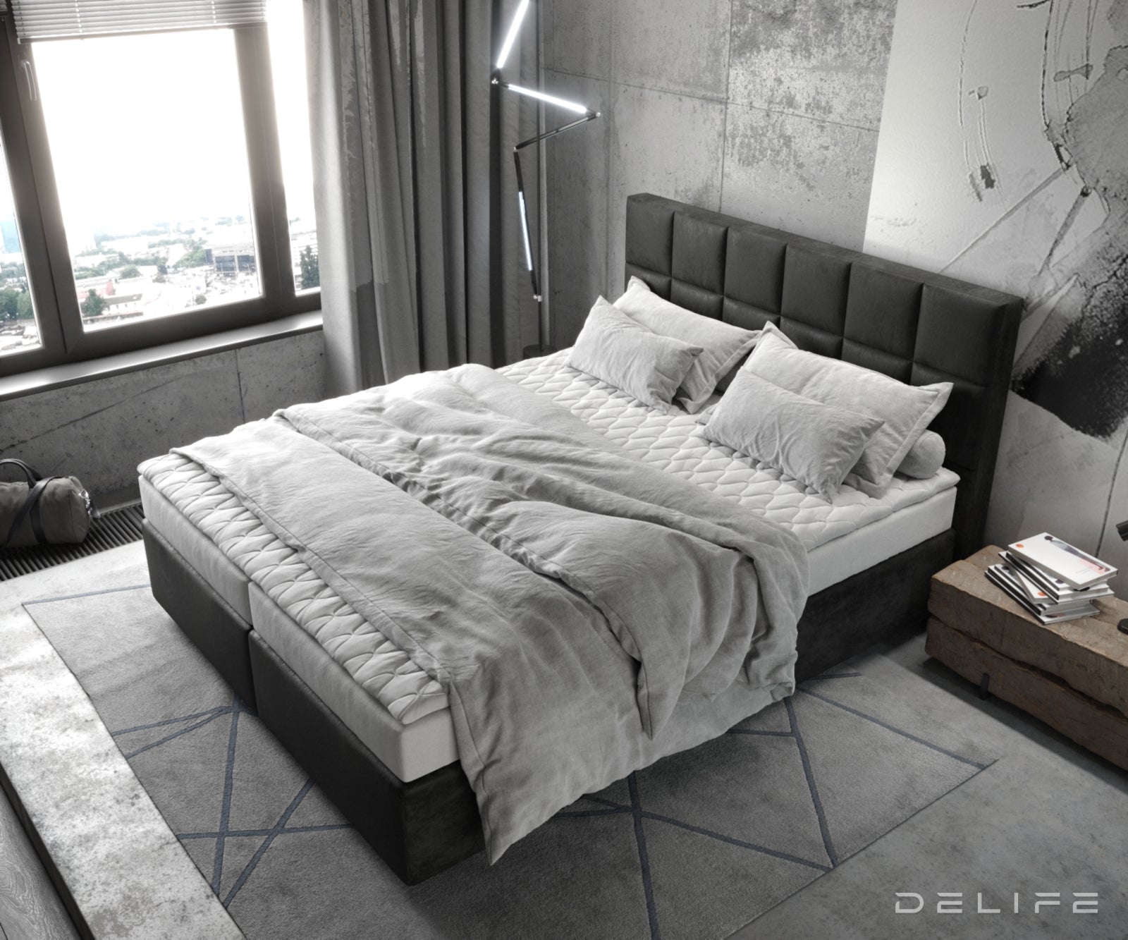 Box spring krevet Dream-Fine s madracem i nadmadracem - Kvadratni prošiv - Mikrofibra