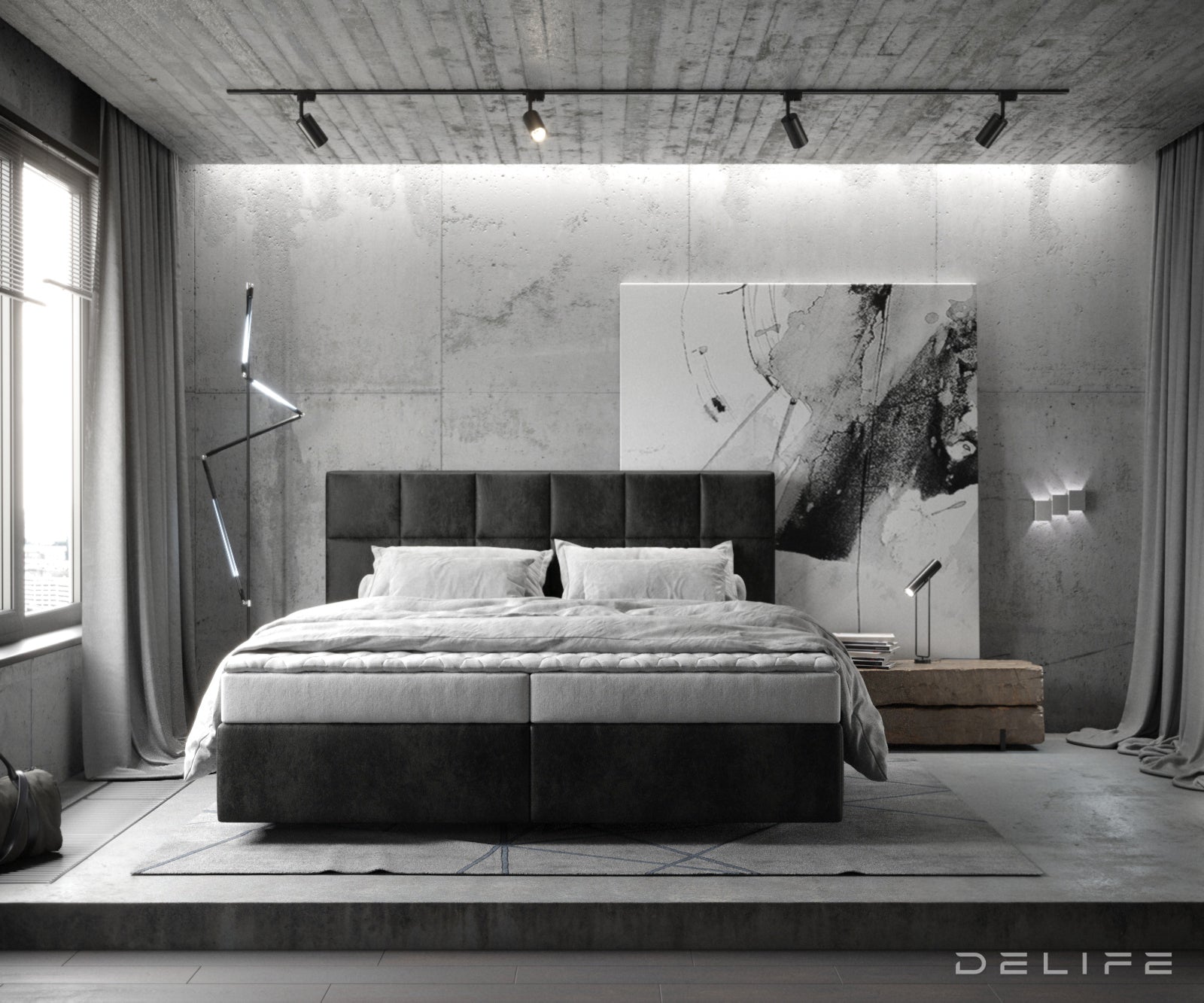 Box spring krevet Dream-Fine s madracem i nadmadracem - Kvadratni prošiv - Mikrofibra