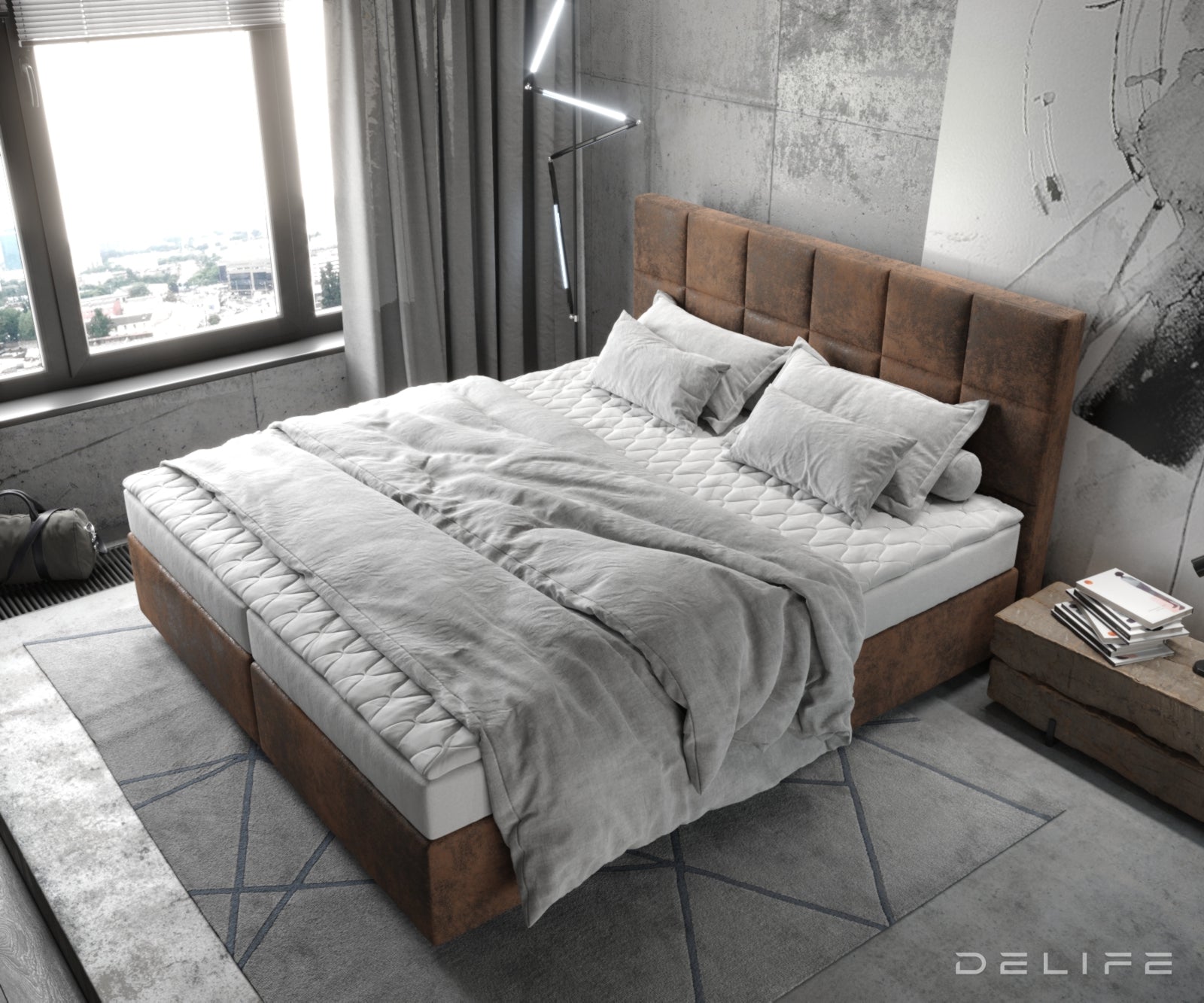 Box spring krevet Dream-Fine s madracem i nadmadracem - Kvadratni prošiv - Mikrofibra