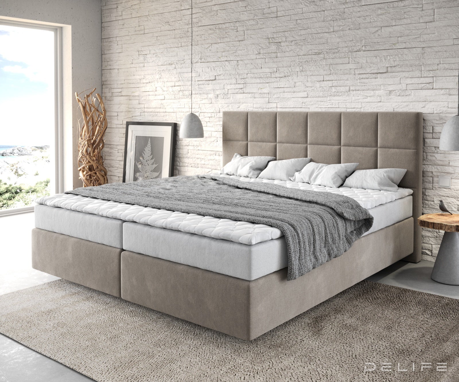 Box spring krevet Dream-Fine s madracem i nadmadracem - Kvadratni prošiv - Mikrofibra