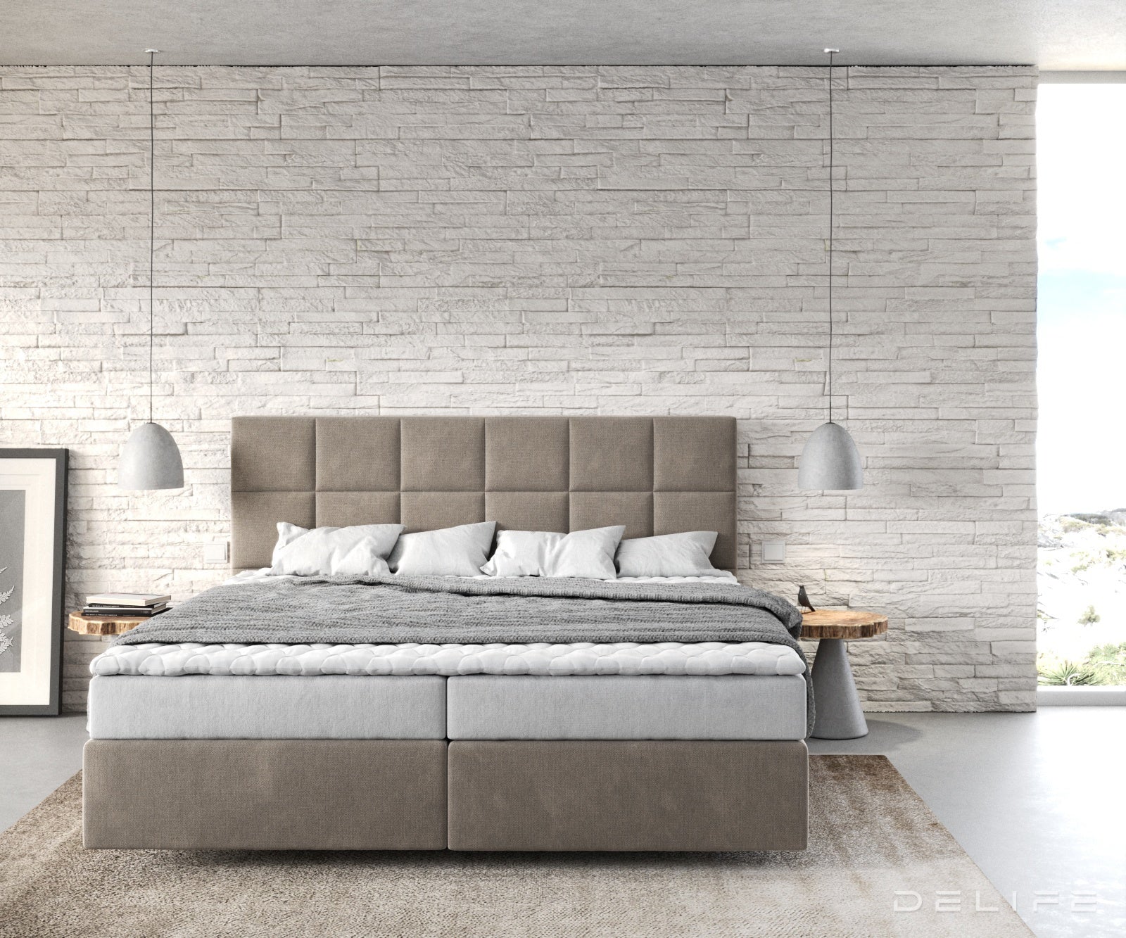 Box spring krevet Dream-Fine s madracem i nadmadracem - Kvadratni prošiv - Mikrofibra