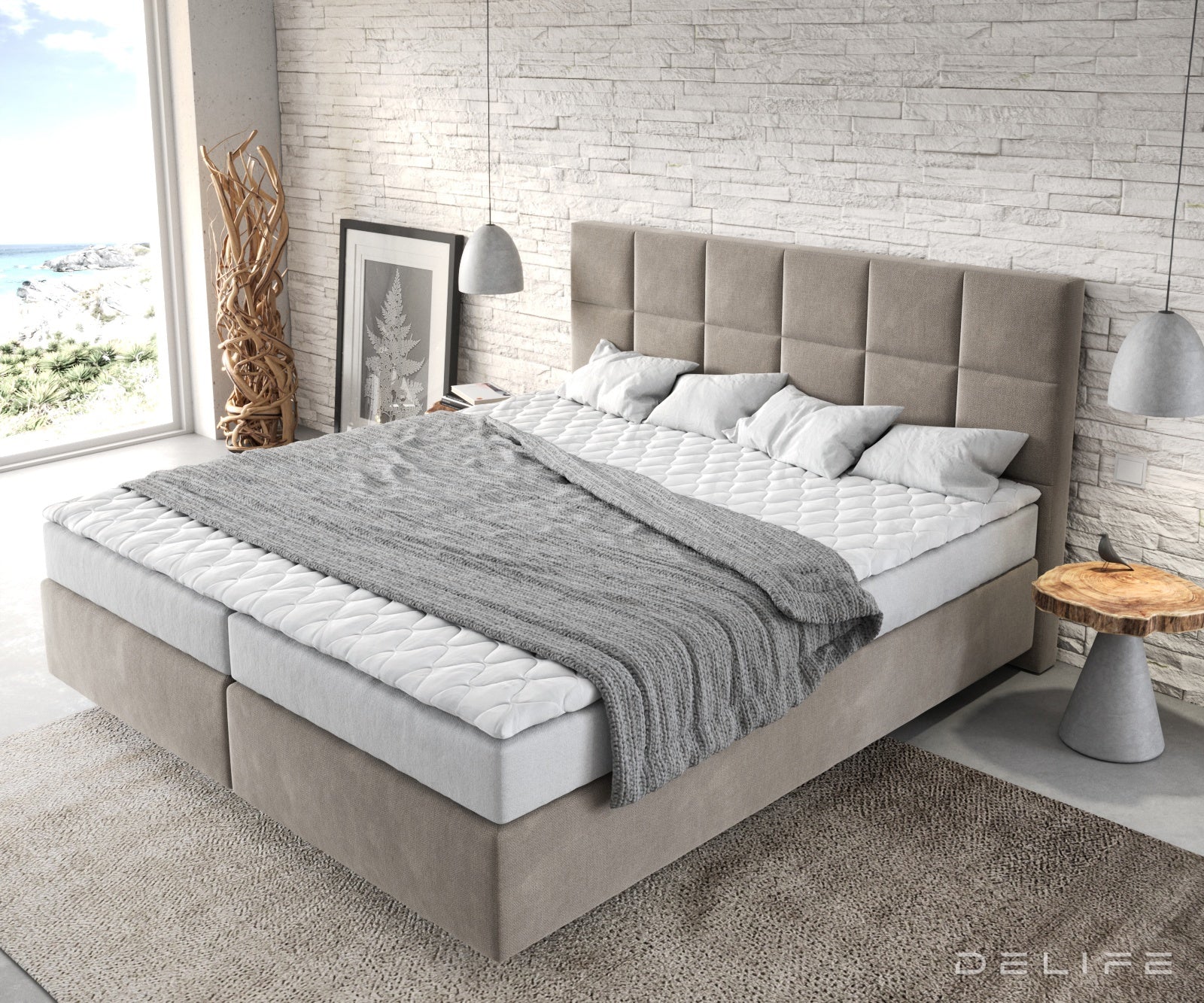 Box spring krevet Dream-Fine s madracem i nadmadracem - Kvadratni prošiv - Mikrofibra