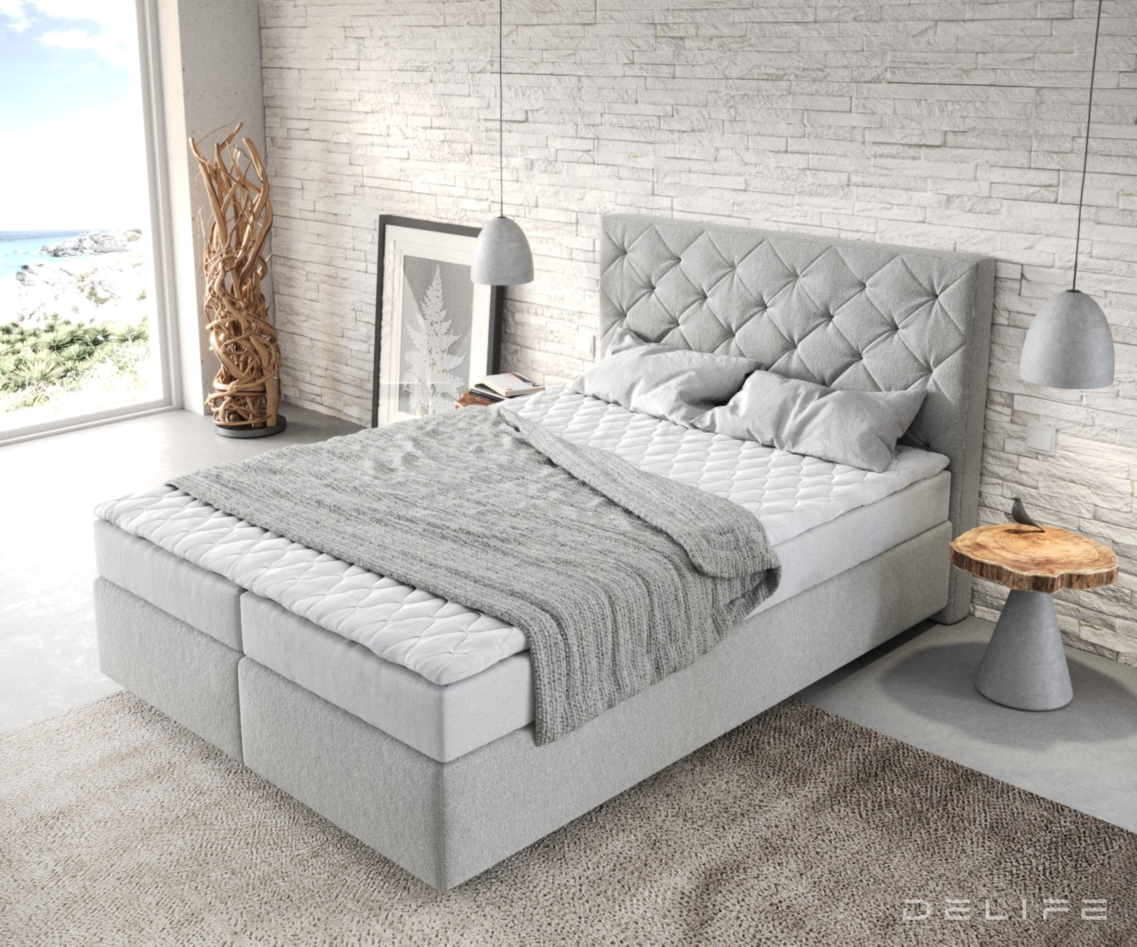 Box spring krevet Dream-Great s madracem i nadmadracem - Chesterfield prošiv - Mikrofiber