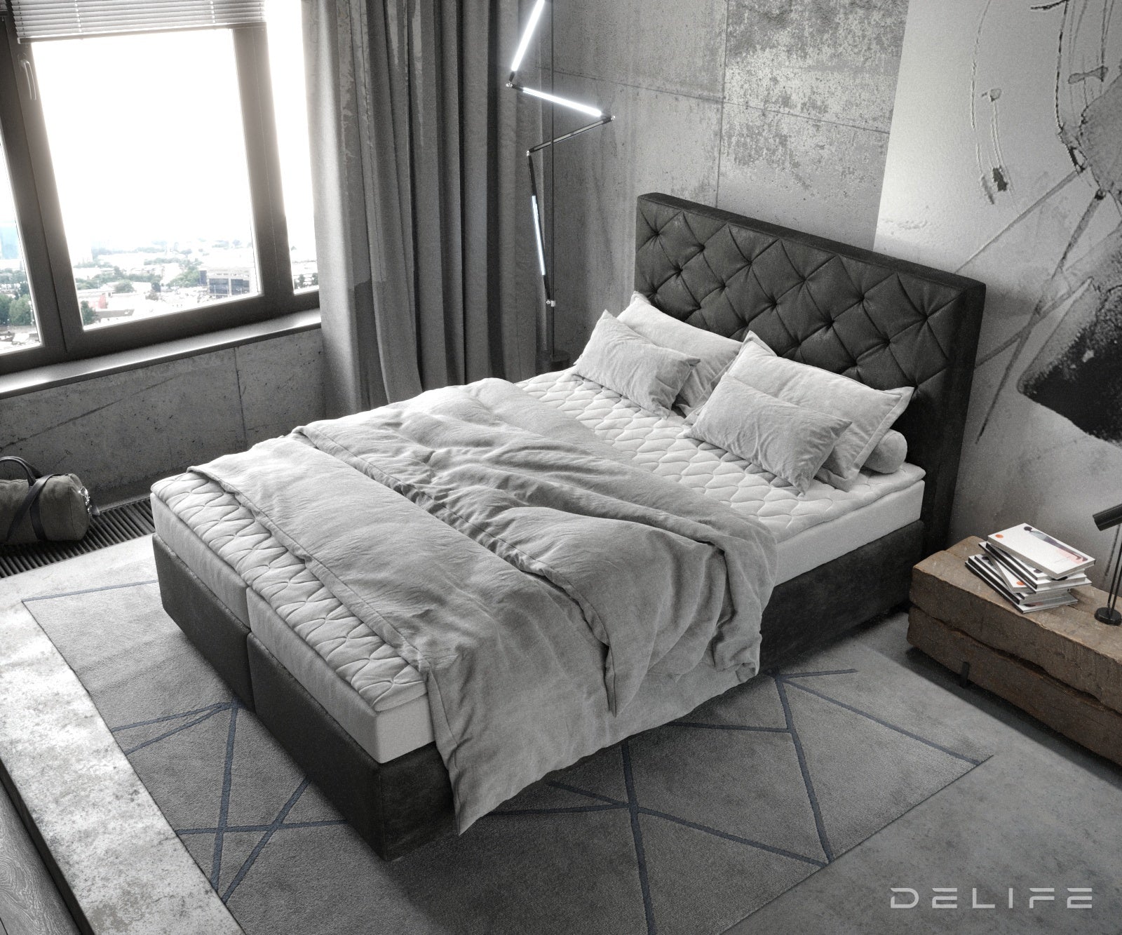 Box spring krevet Dream-Great s madracem i nadmadracem - Chesterfield prošiv - Mikrofiber