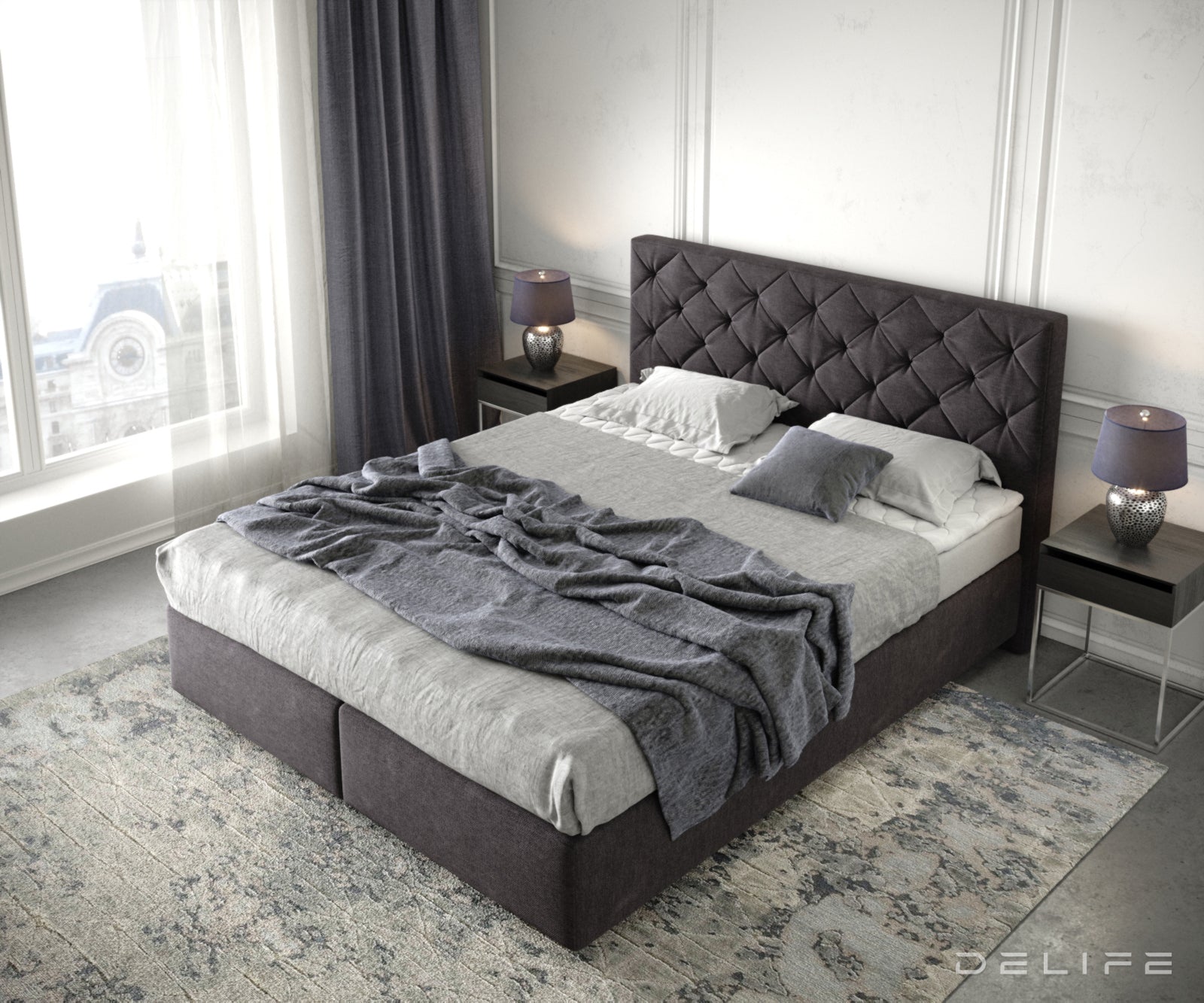 Box spring krevet Dream-Great s madracem i nadmadracem - Chesterfield prošiv - Mikrofiber