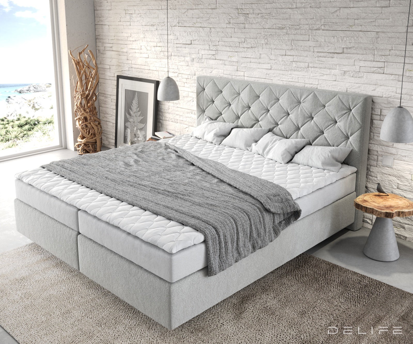 Box spring krevet Dream-Great s madracem i nadmadracem - Chesterfield prošiv - Mikrofiber