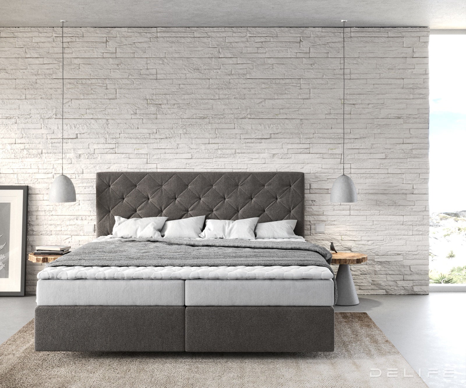 Box spring krevet Dream-Great s madracem i nadmadracem - Chesterfield prošiv - Mikrofiber