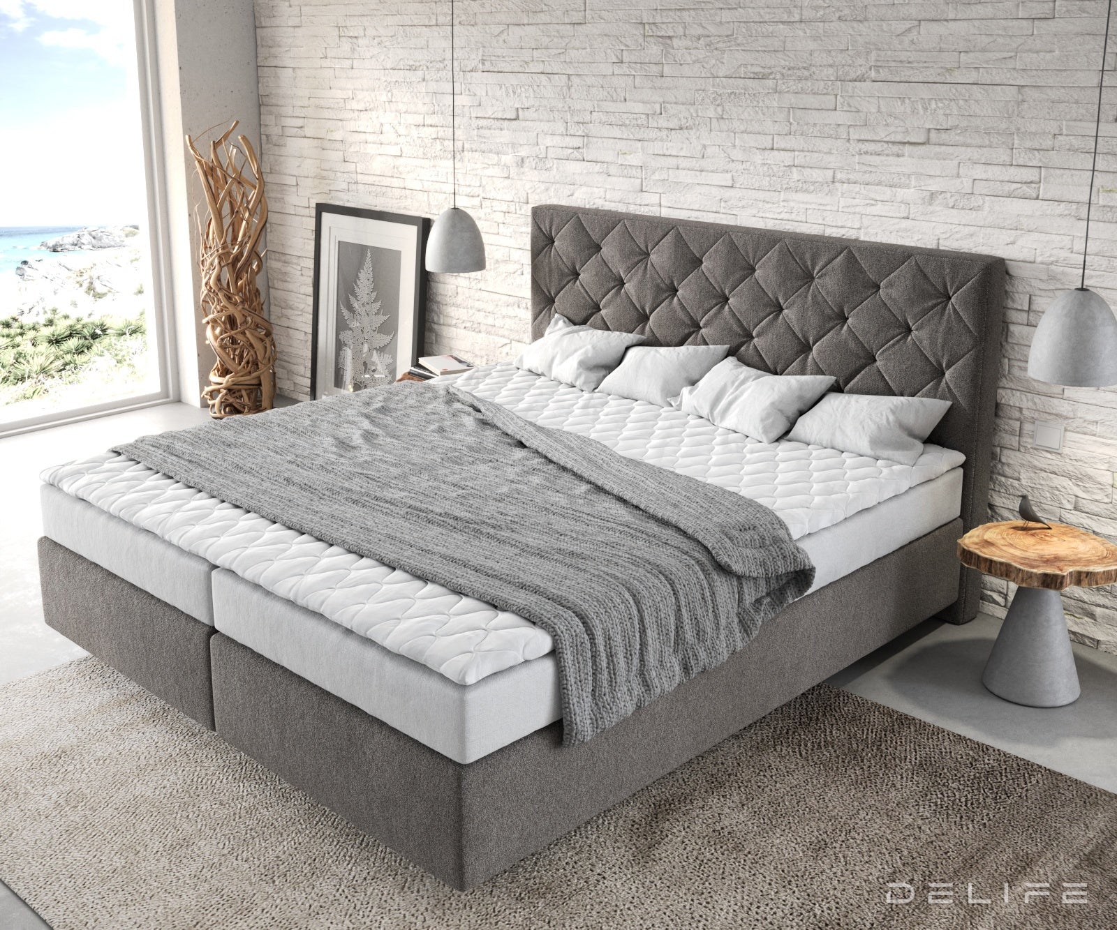 Box spring krevet Dream-Great s madracem i nadmadracem - Chesterfield prošiv - Mikrofiber