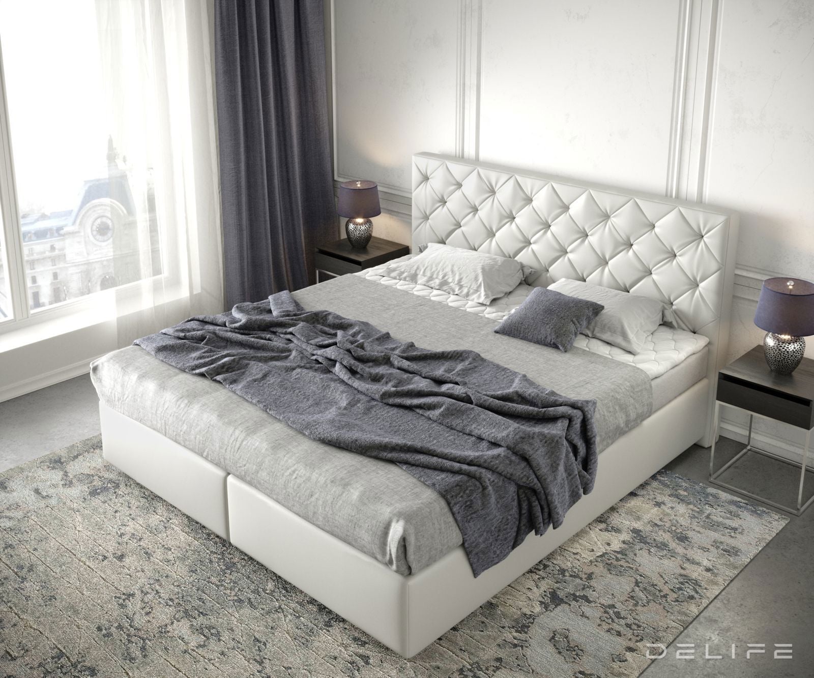 Box spring krevet Dream-Great s madracem i nadmadracem - Chesterfield prošiv - Umjetna koža