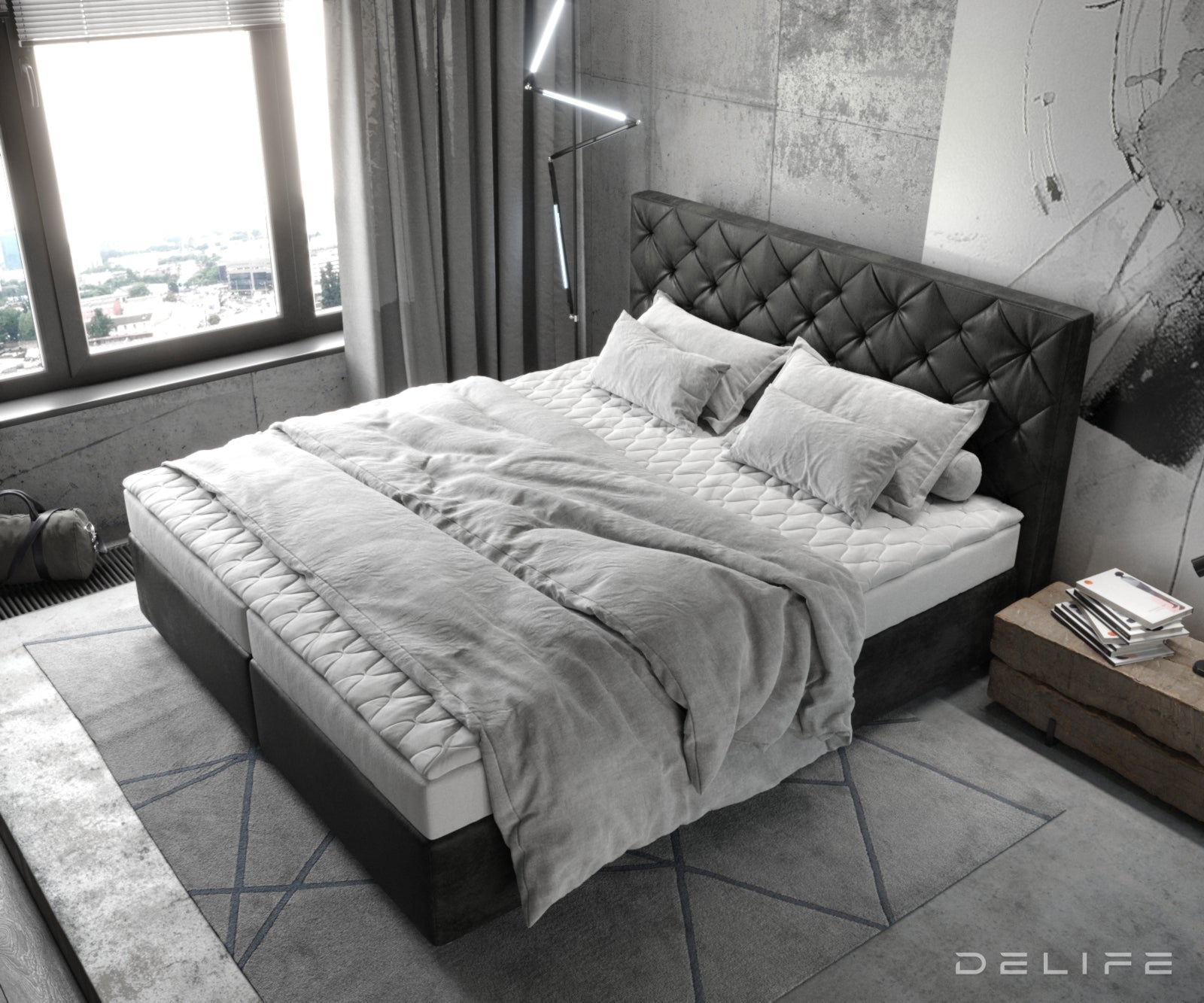 Box spring krevet Dream-Great s madracem i nadmadracem - Chesterfield prošiv - Mikrofiber