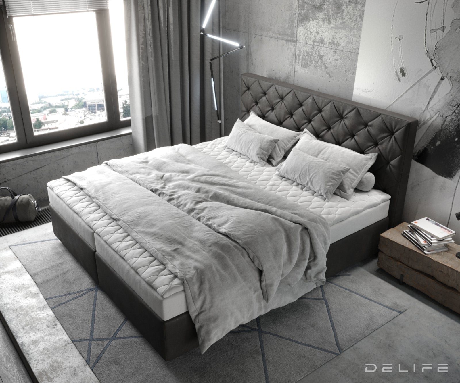 Box spring krevet Dream-Great s madracem i nadmadracem - Chesterfield prošiv - Imitiacija kože