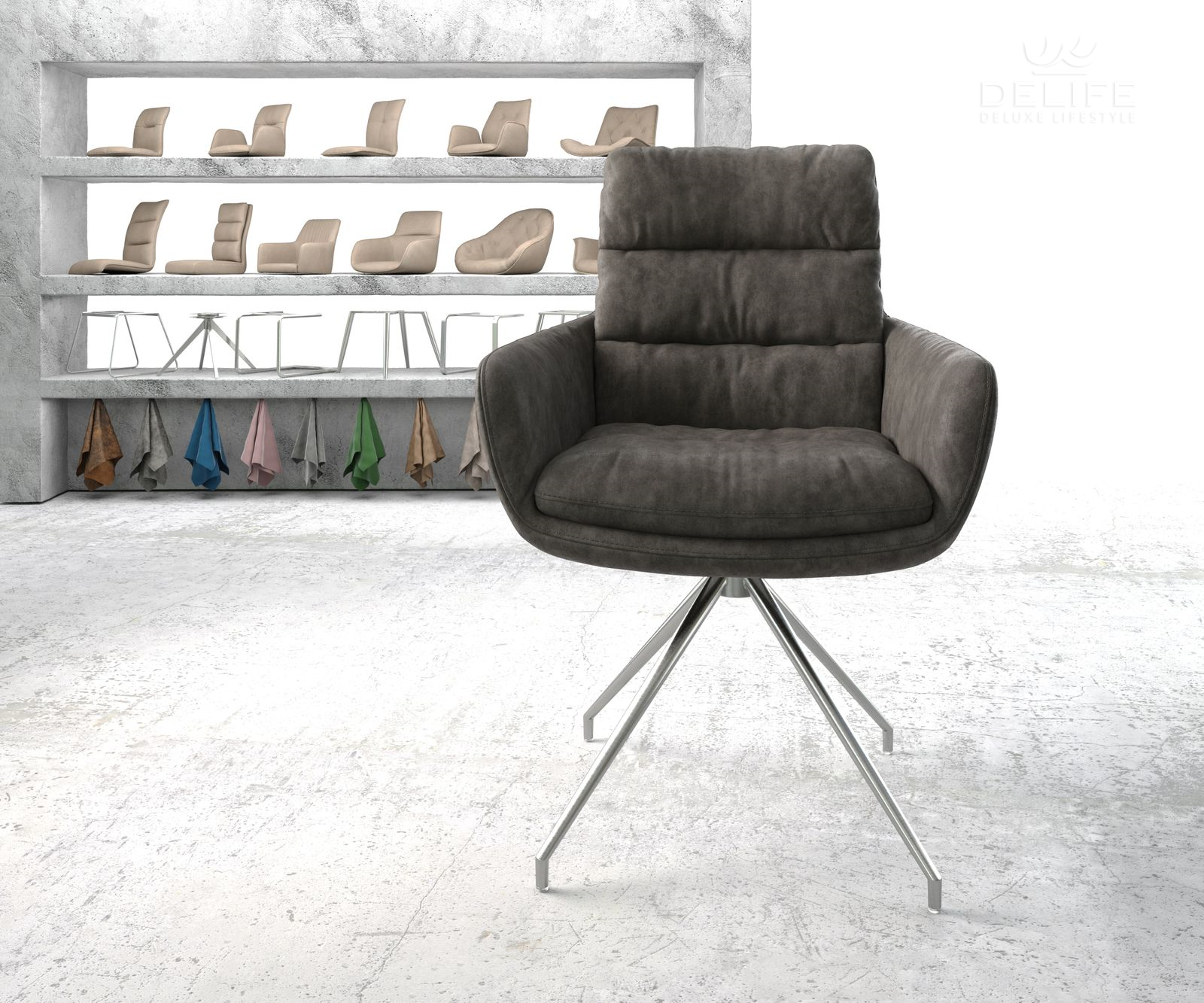 Blagovaonska stolica s rukonaslonom Abelia, Materijal: Mikrofibra