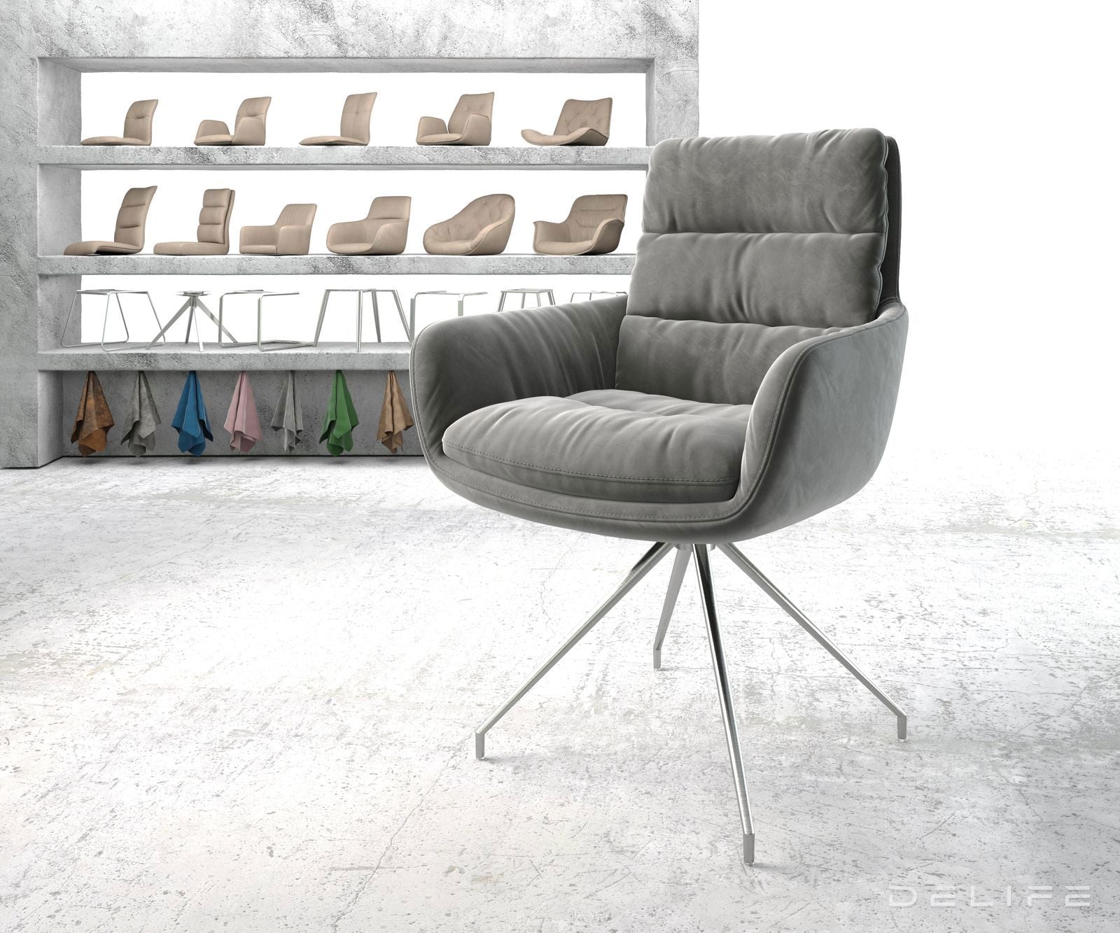 Blagovaonska stolica s rukonaslonom Abelia, Materijal: Baršun