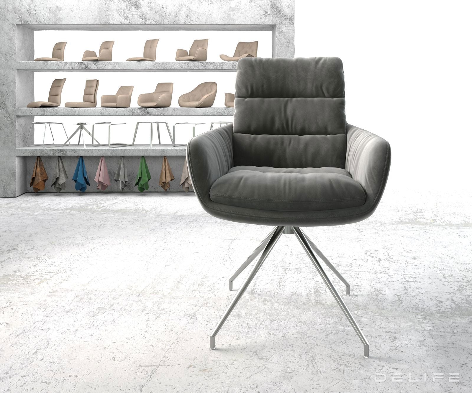 Blagovaonska stolica s rukonaslonom Abelia, Materijal: Baršun