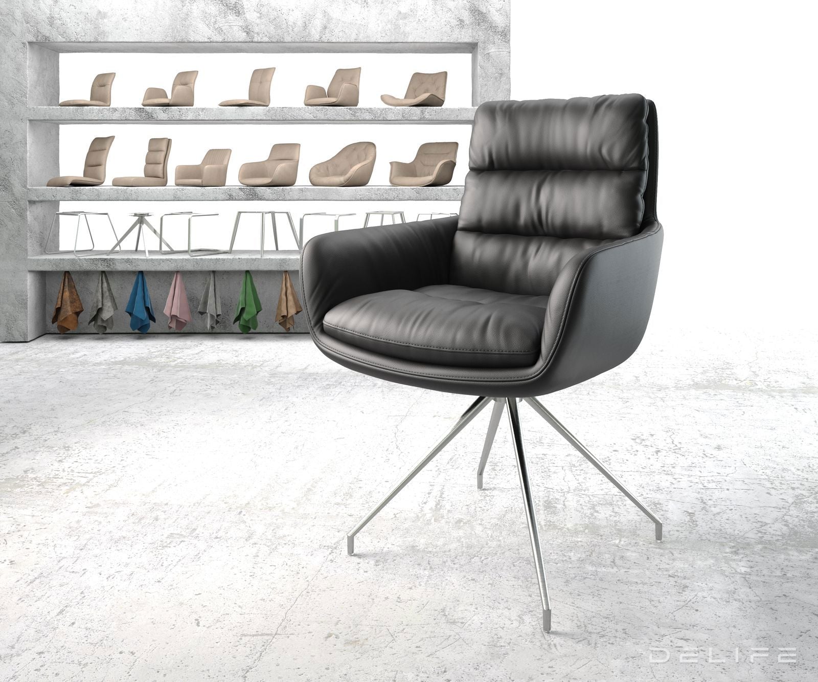 Blagovaonska stolica s rukonaslonom Abelia, Materijal: Koža