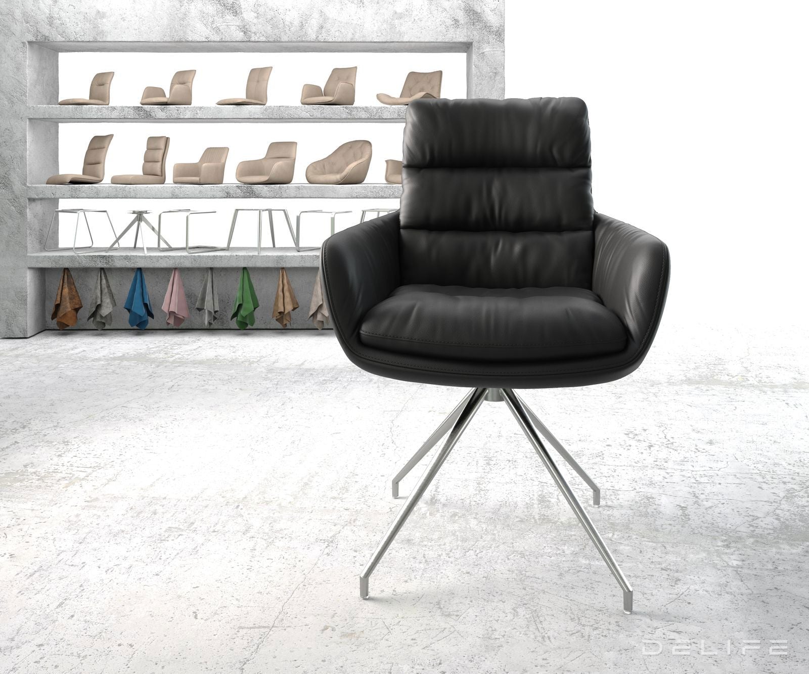 Blagovaonska stolica s rukonaslonom Abelia, Materijal: Koža