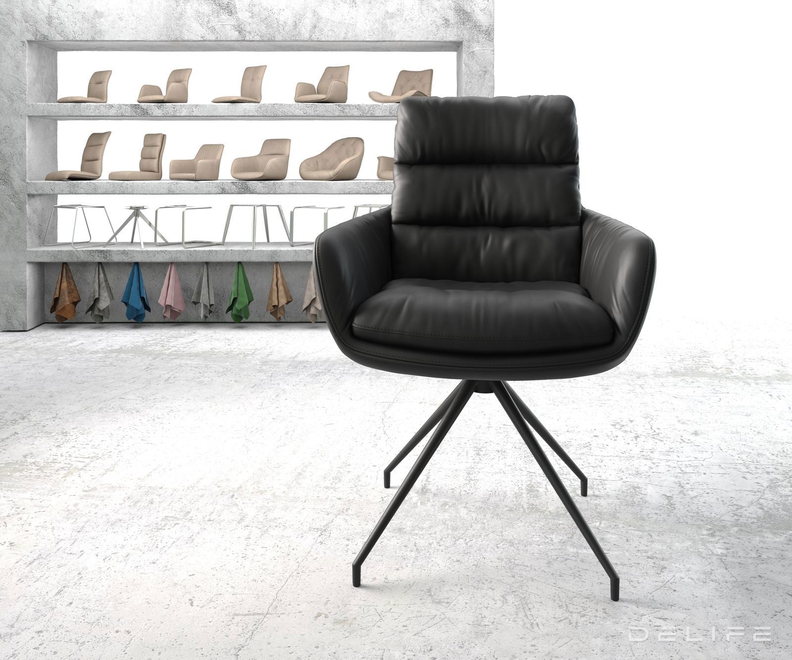 Blagovaonska stolica s rukonaslonom Abelia, Materijal: Koža