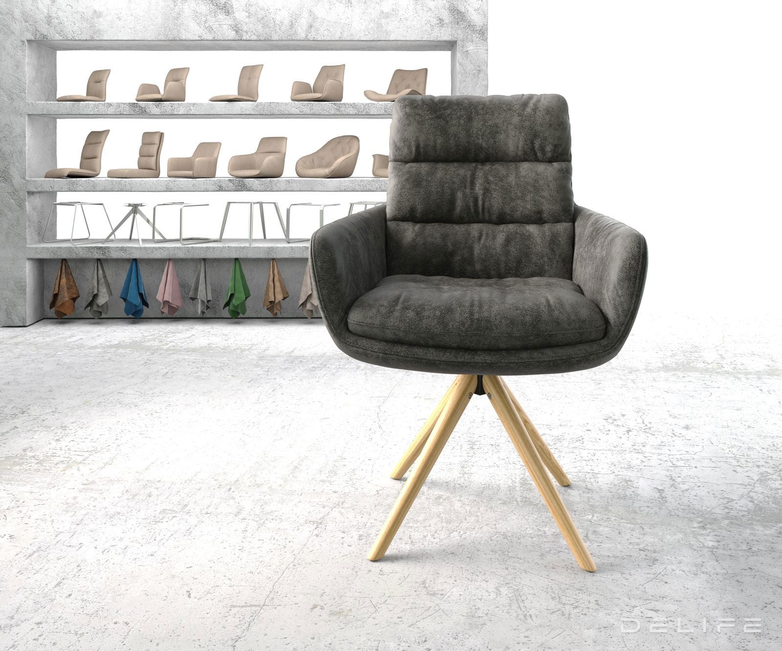 Blagovaonska stolica s rukonaslonom Abelia, Materijal: Mikrofibra