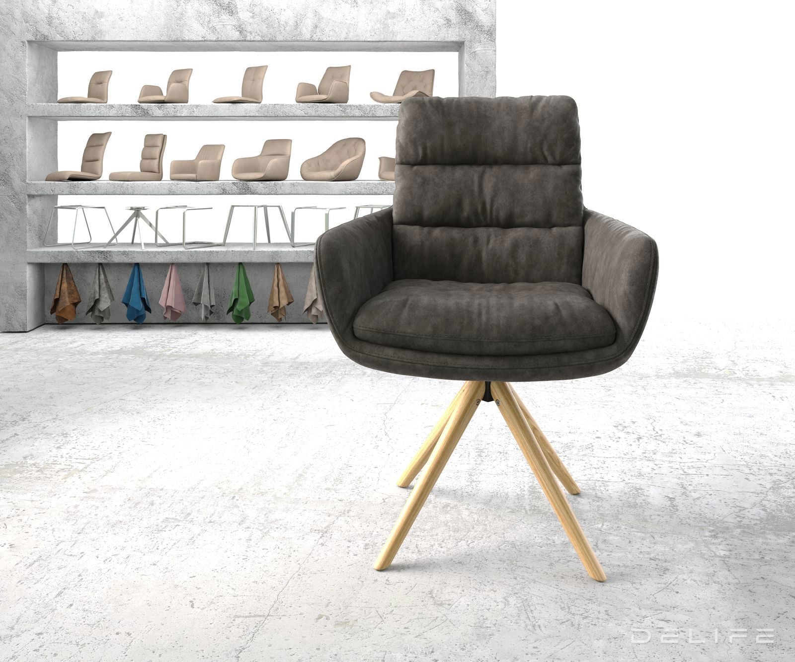 Blagovaonska stolica s rukonaslonom Abelia, Materijal: Mikrofibra