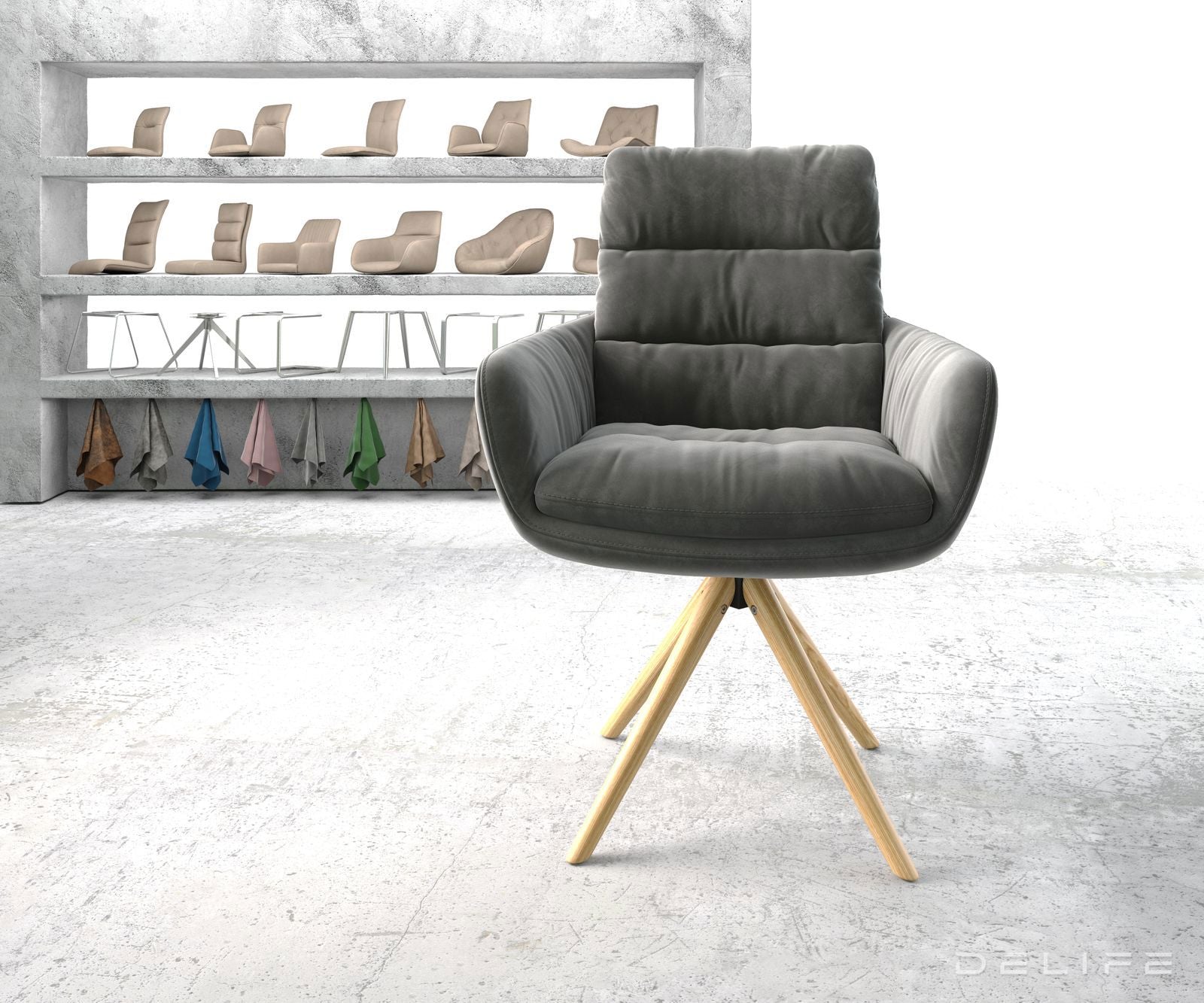 Blagovaonska stolica s rukonaslonom Abelia, Materijal: Baršun