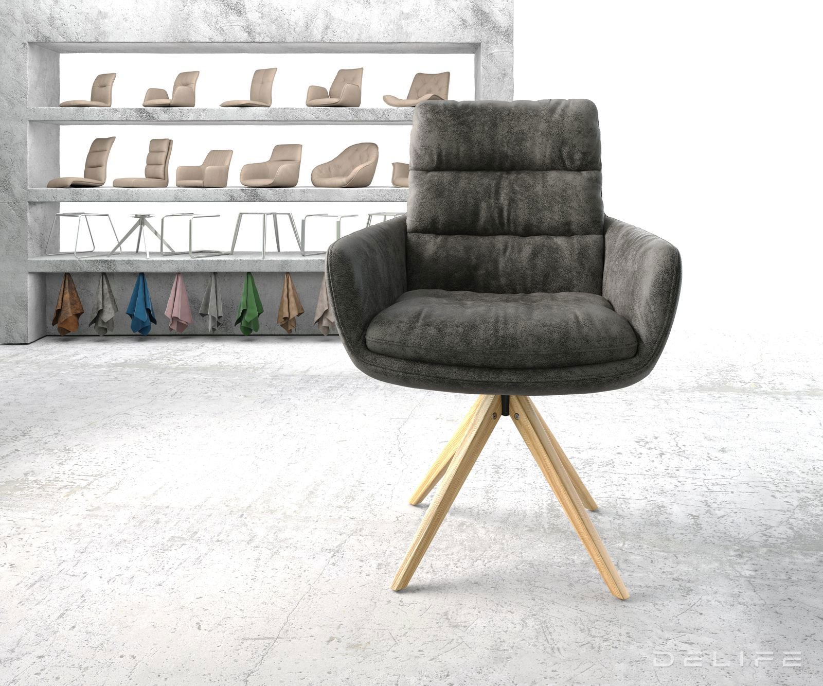 Blagovaonska stolica s rukonaslonom Abelia, Materijal: Mikrofibra