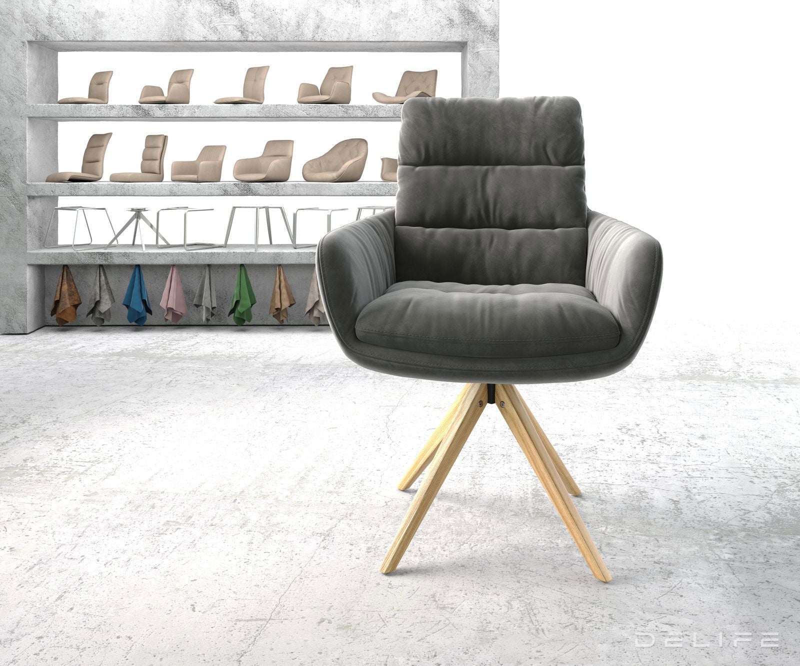 Blagovaonska stolica s rukonaslonom Abelia, Materijal: Baršun