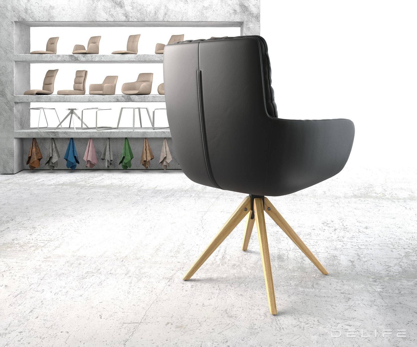 Blagovaonska stolica s rukonaslonom Abelia, Materijal: Koža