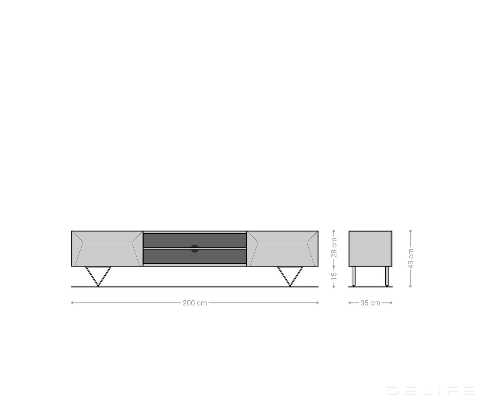 Komoda Kayu 200x35cm, Materijal: Bagrem