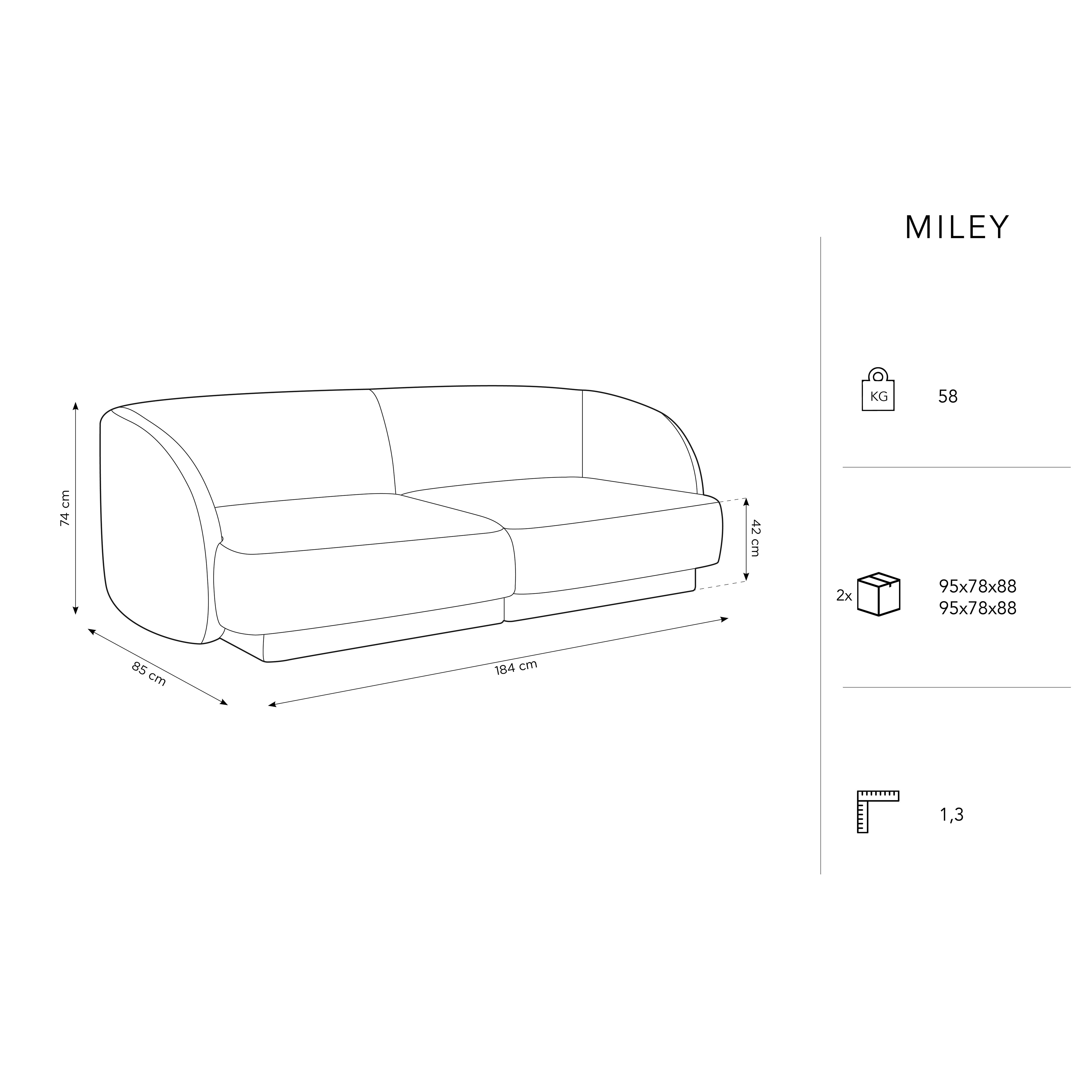 Dvosjed Miley 180x90cm, Materijal: Baršun