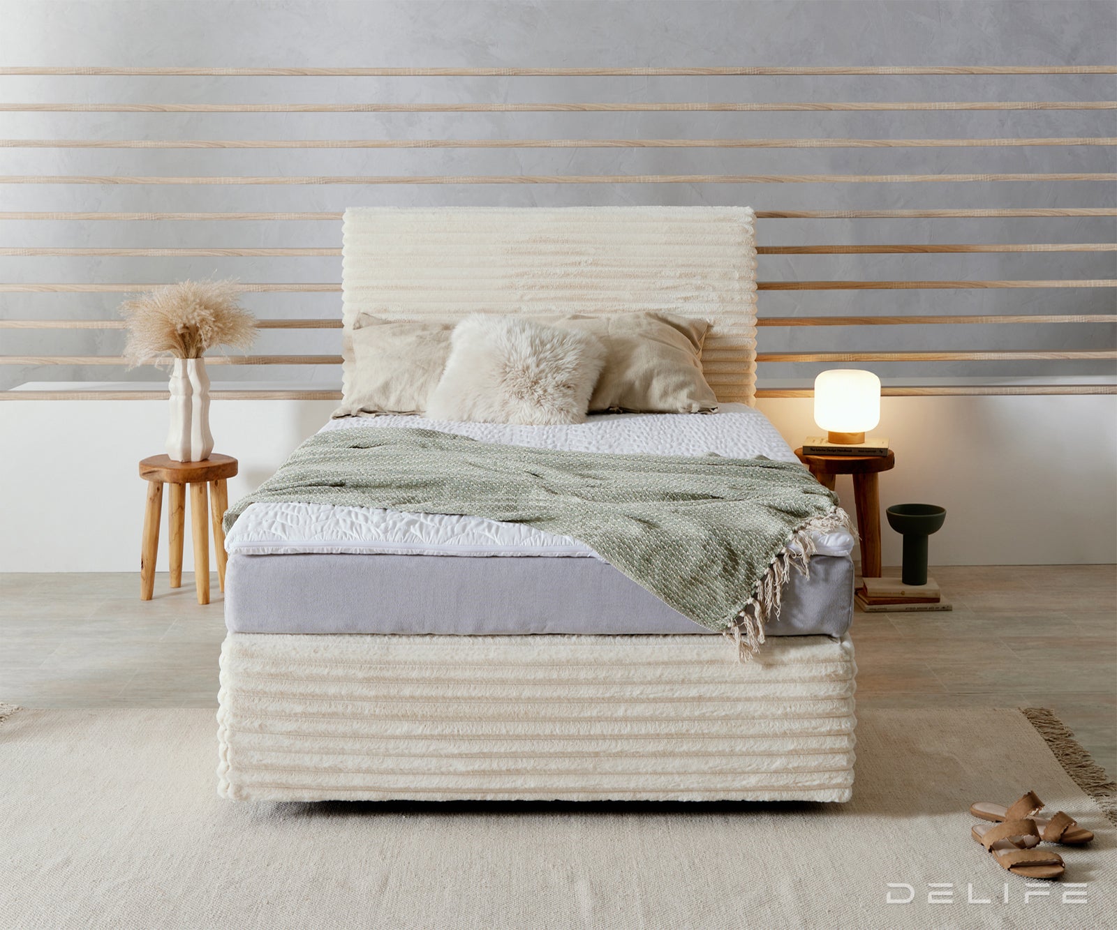 Box spring krevet Dream Well s madracem i nadmadracem, materijal: Pliš rebrasta tkanina