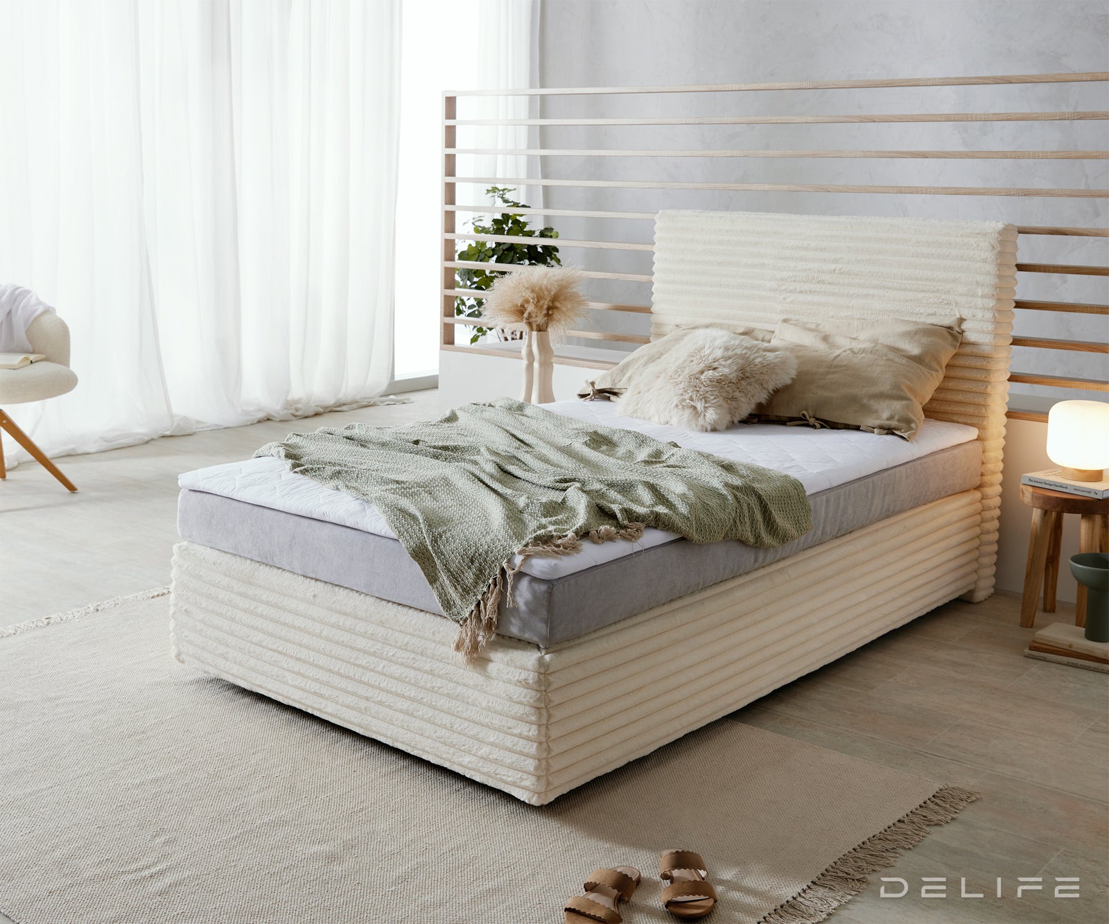 Box spring krevet Dream Well s madracem i nadmadracem, materijal: Pliš rebrasta tkanina