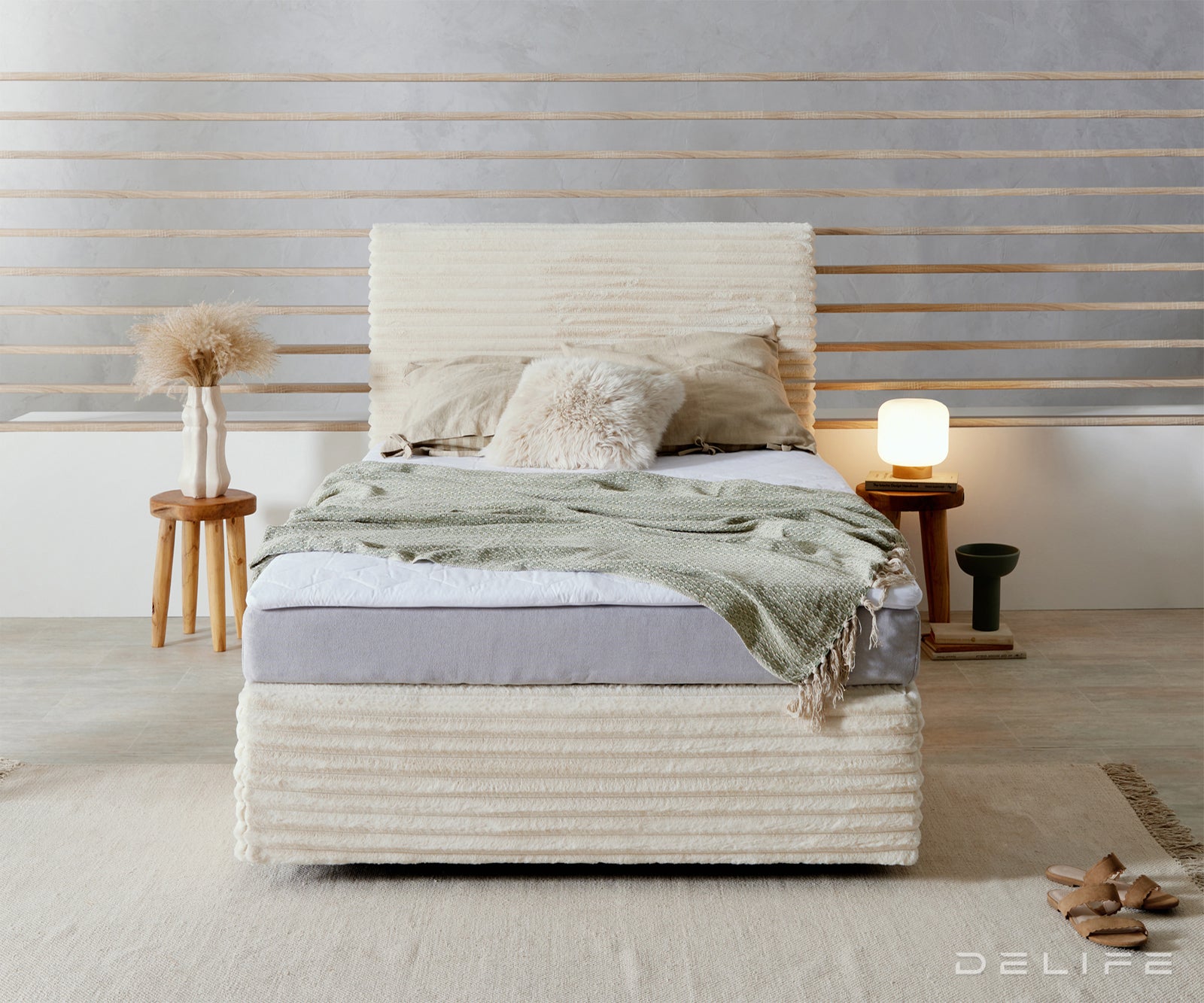 Box spring krevet Dream Well s madracem i nadmadracem, materijal: Pliš rebrasta tkanina