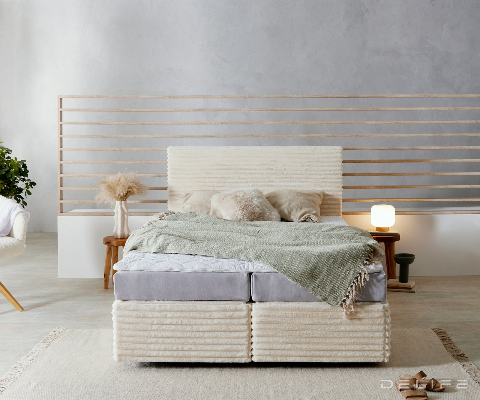 Box spring krevet Dream Well s madracem i nadmadracem, materijal: Pliš rebrasta tkanina