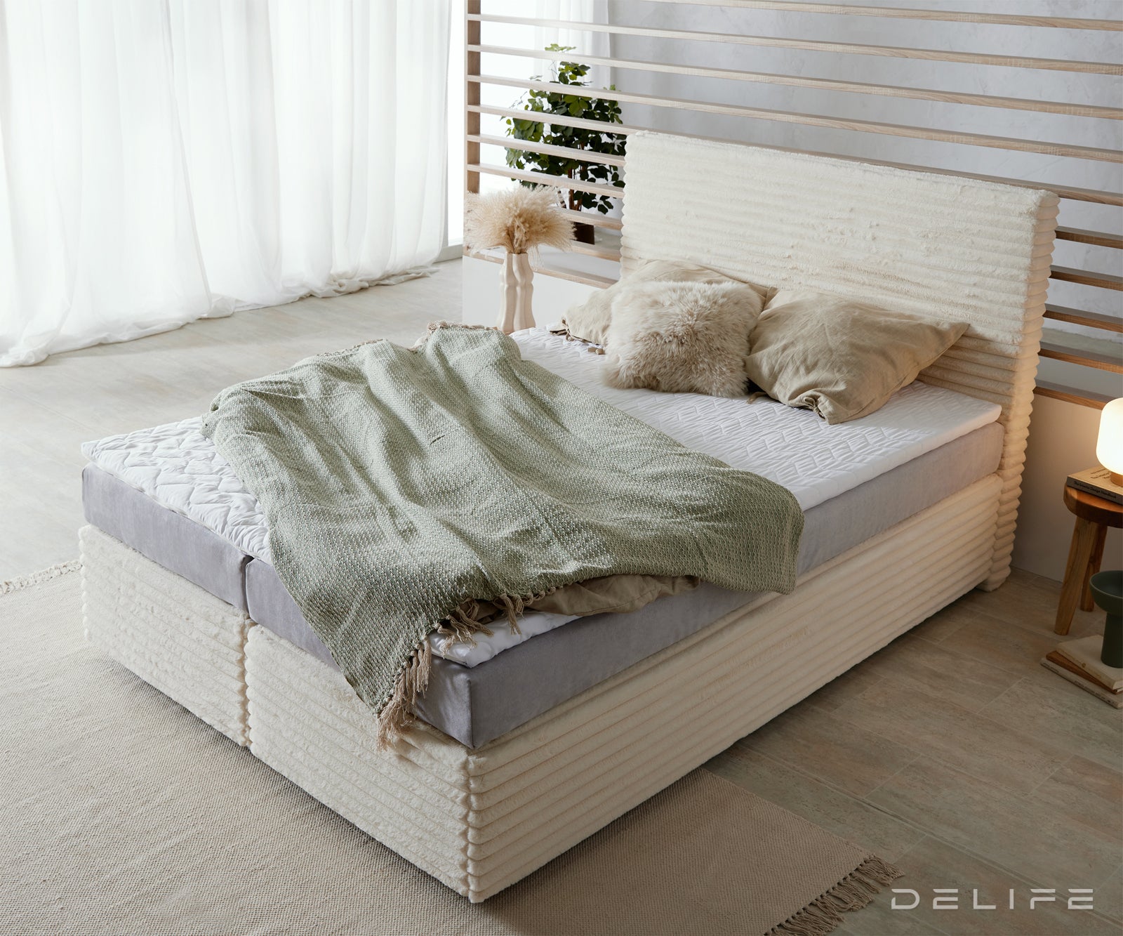 Box spring krevet Dream Well s madracem i nadmadracem, materijal: Pliš rebrasta tkanina