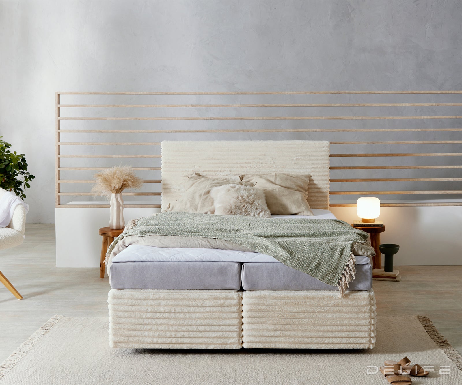 Box spring krevet Dream Well s madracem i nadmadracem, materijal: Pliš rebrasta tkanina