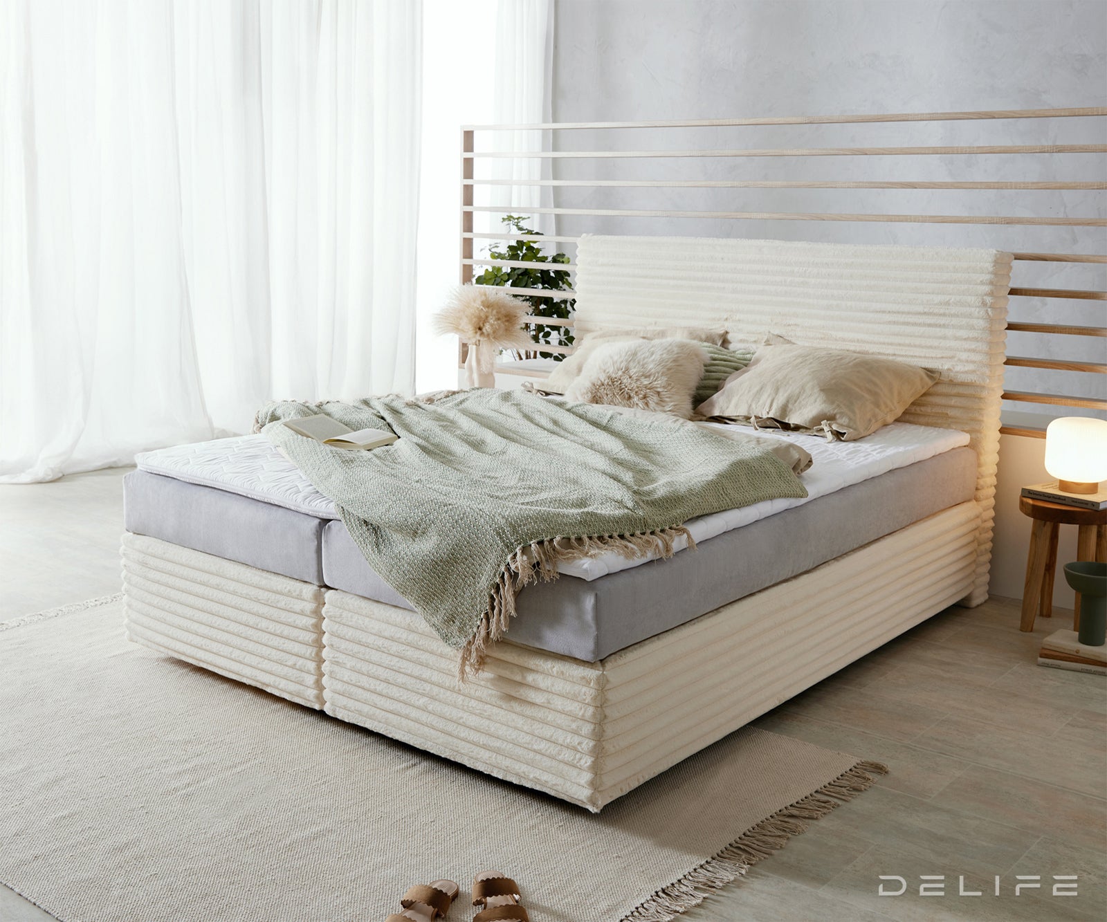 Box spring krevet Dream Well s madracem i nadmadracem, materijal: Pliš rebrasta tkanina